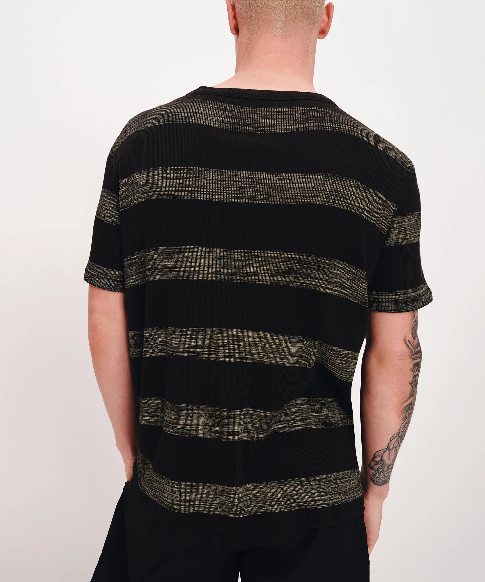 2X1 Rib with Sunbleached Stripe Short Sleeve Crew Neck Tee - Black
