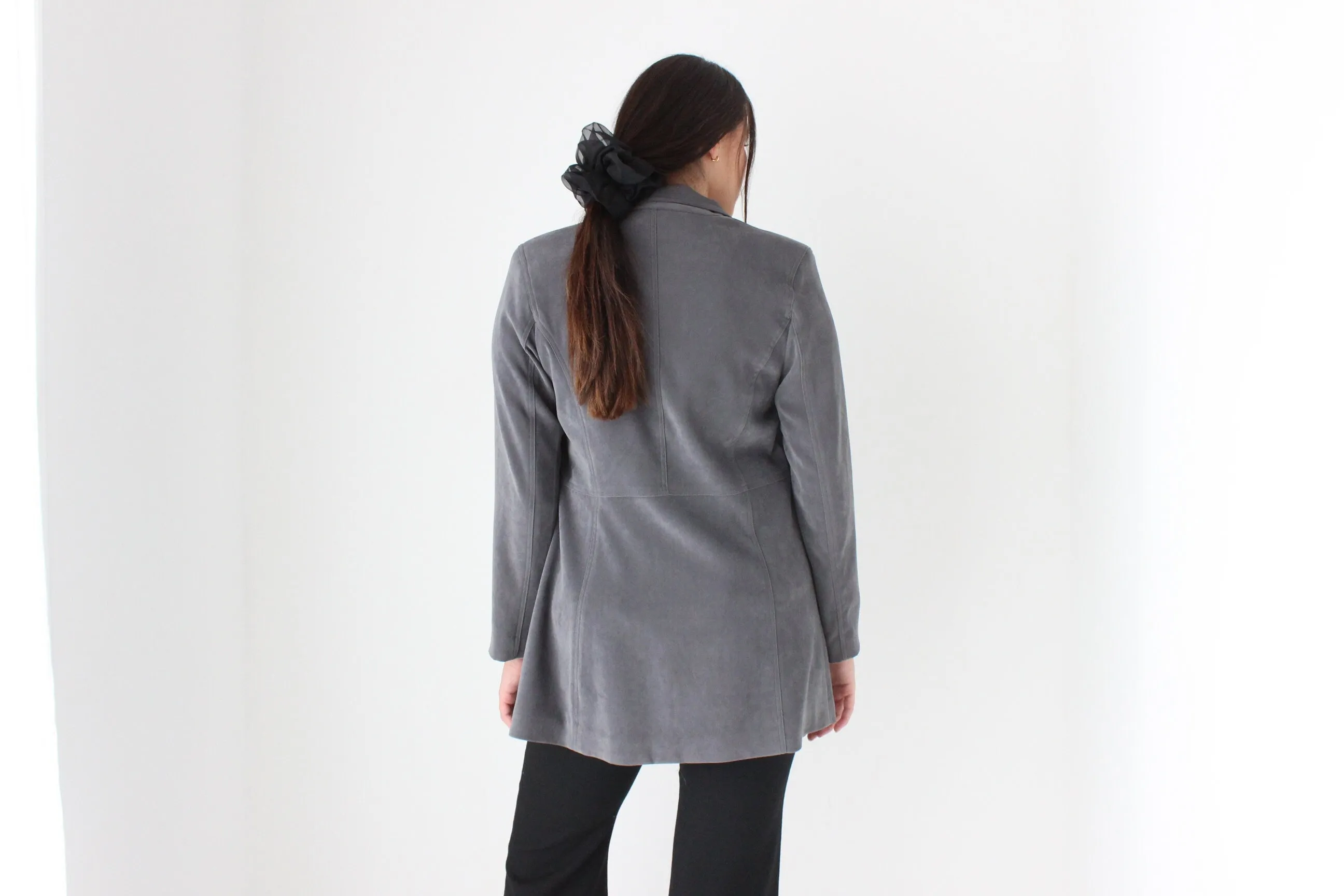 90s Grey Microsuede Button Front Jacket