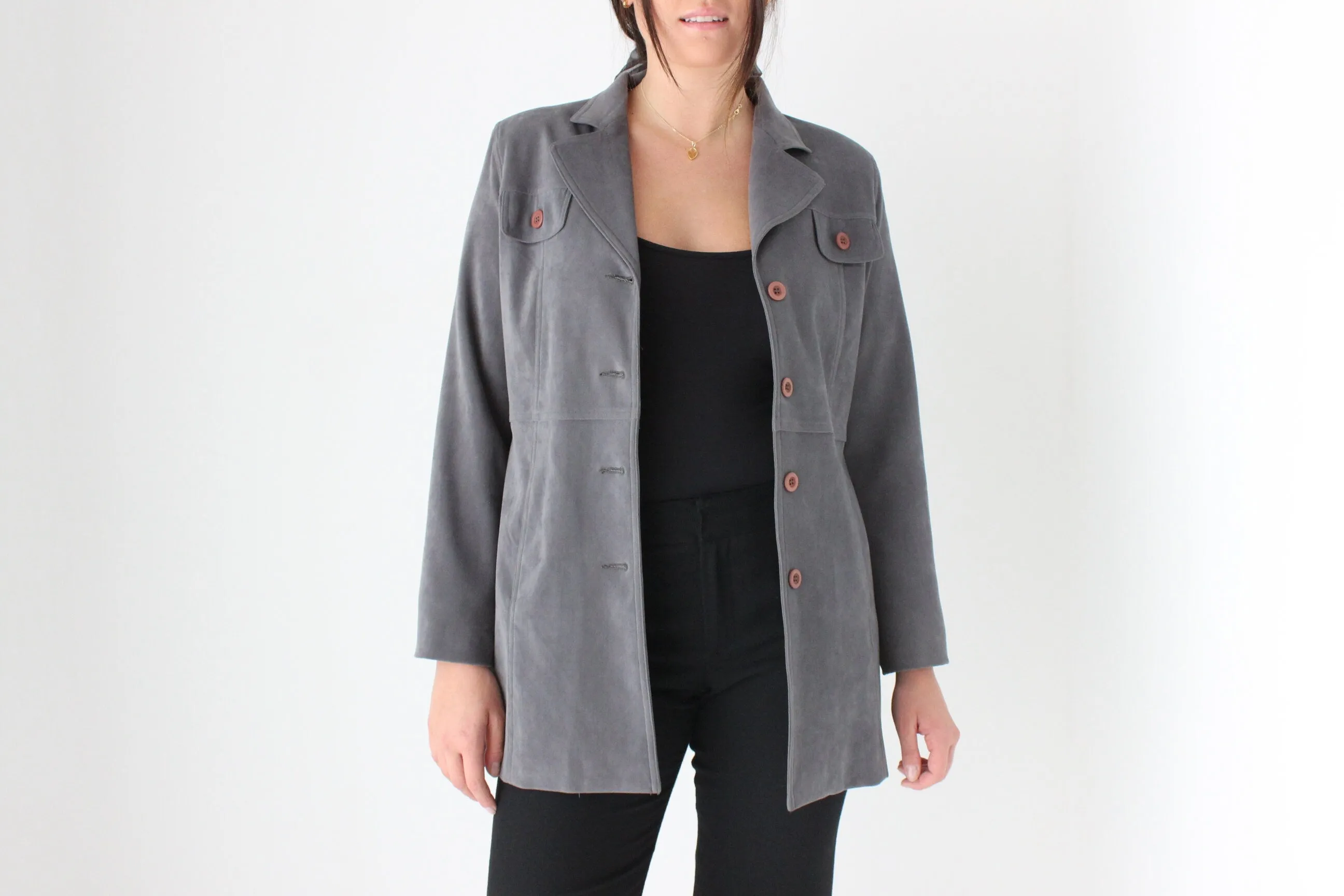 90s Grey Microsuede Button Front Jacket