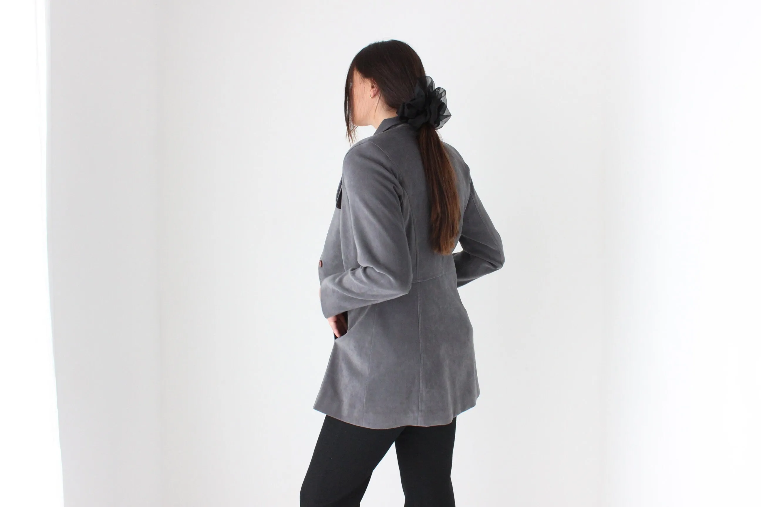 90s Grey Microsuede Button Front Jacket
