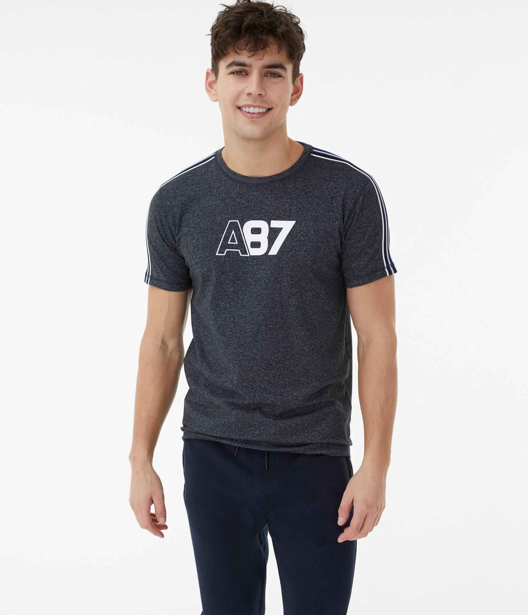 Aeropostale A87 Sleeve Stripe Stretch Graphic Tee