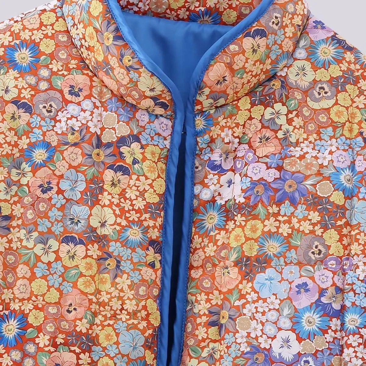 Aesthetic Puffer Jackets for Women Y2K Coquette Floral Patterned Coat Button Up Warm Outerwear Kawaii Long Sleeve Top