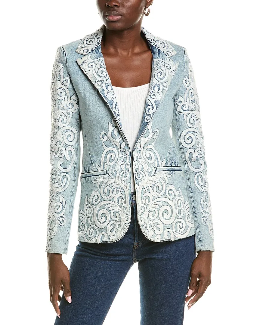 Alice   Olivia Macey Embroidered Denim Blazer