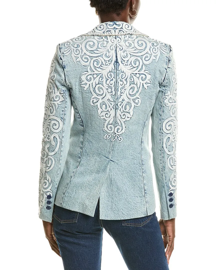 Alice   Olivia Macey Embroidered Denim Blazer