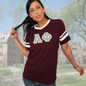 Alpha Phi V-Neck Jersey with Striped Sleeves - 360 - TWILL
