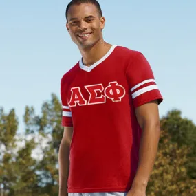 Alpha Sigma Phi V-Neck Jersey with Striped Sleeves - 360 - TWILL