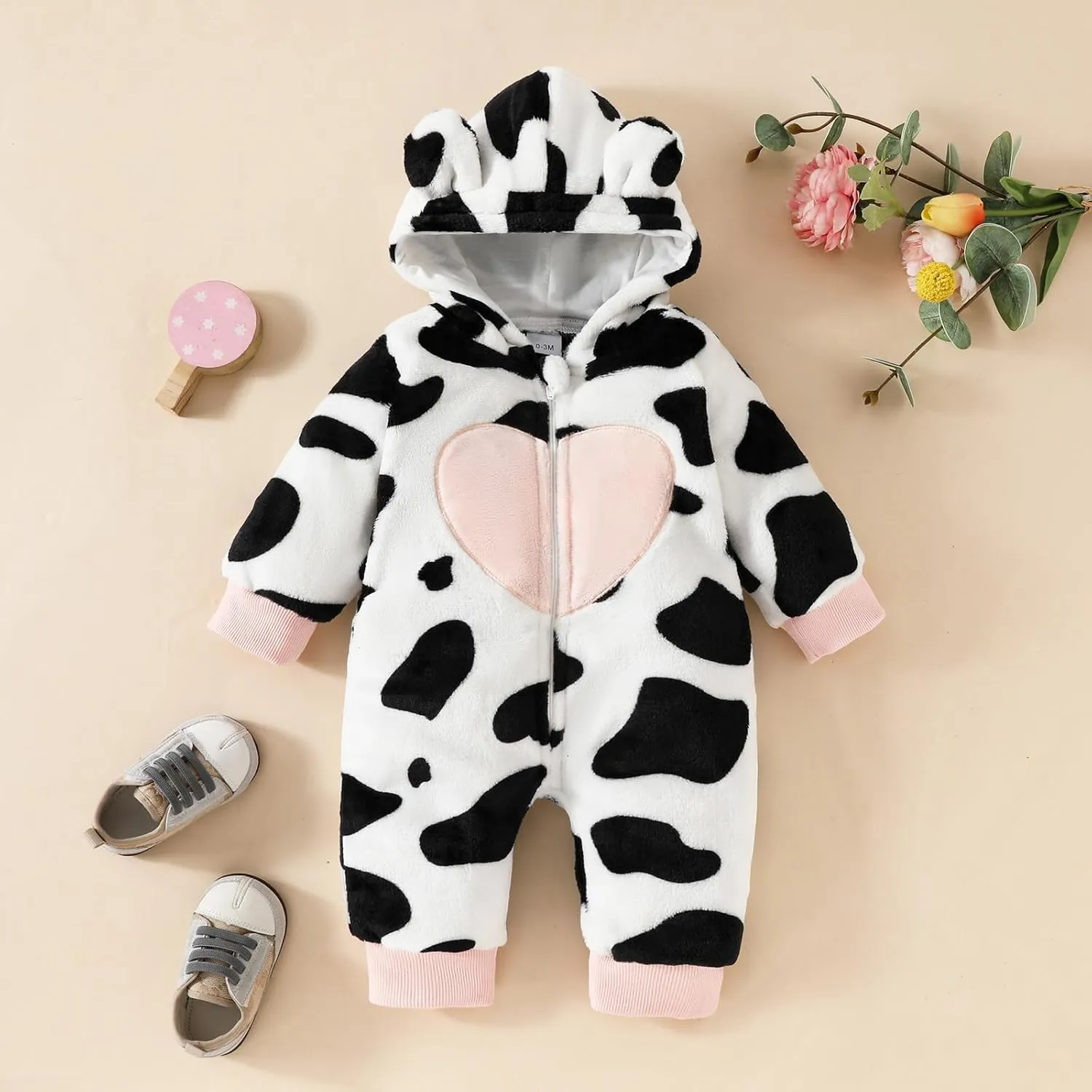 AMAWMW Newborn Baby Girl Winter Outfit Hooded Jumpsuit Infant One Piece Romper Baby Warm Snowsuit Clothes Gifts Set