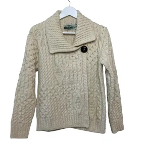 Aran Crafts Irish Merino Wool Cream Chunky Knit Cardigan Small