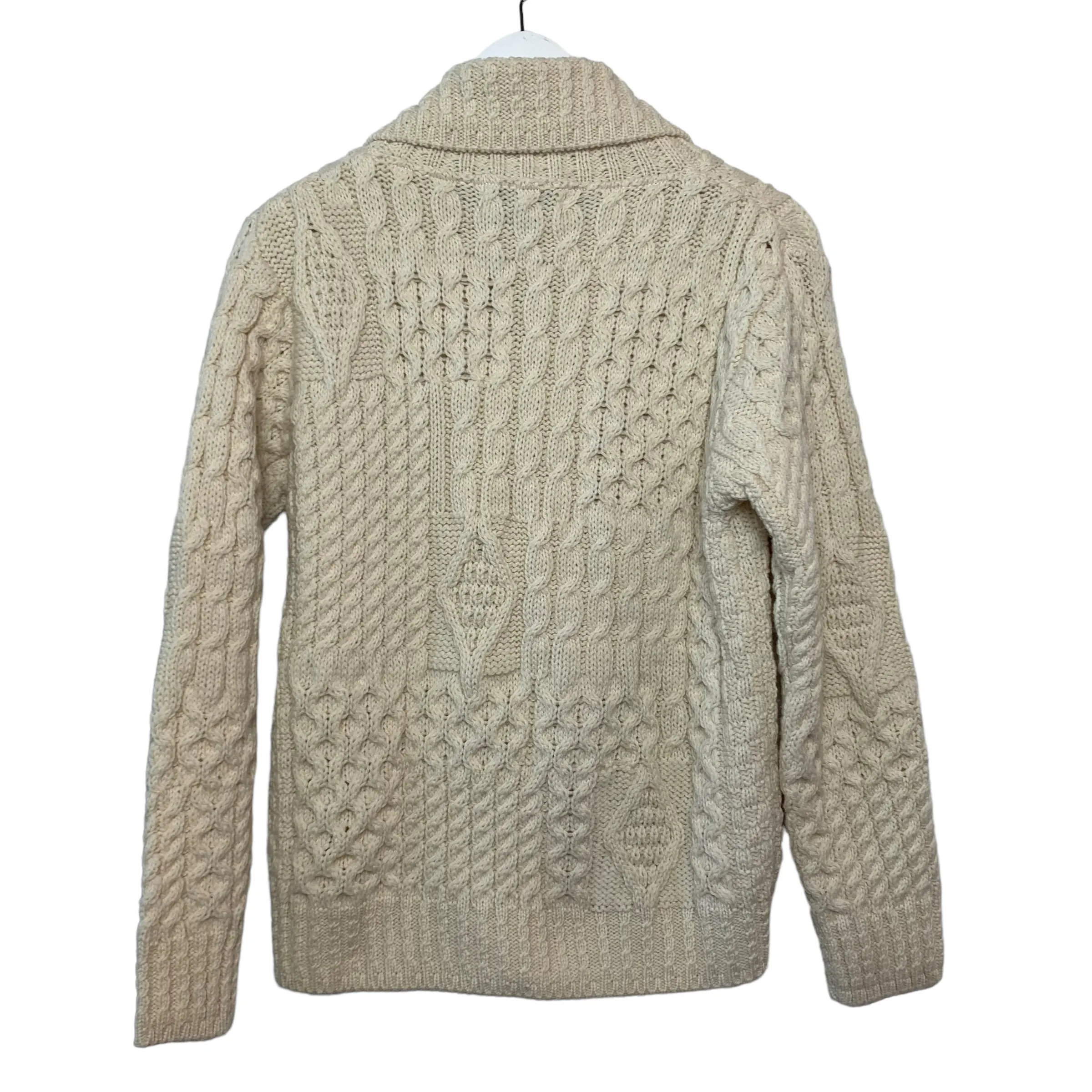 Aran Crafts Irish Merino Wool Cream Chunky Knit Cardigan Small