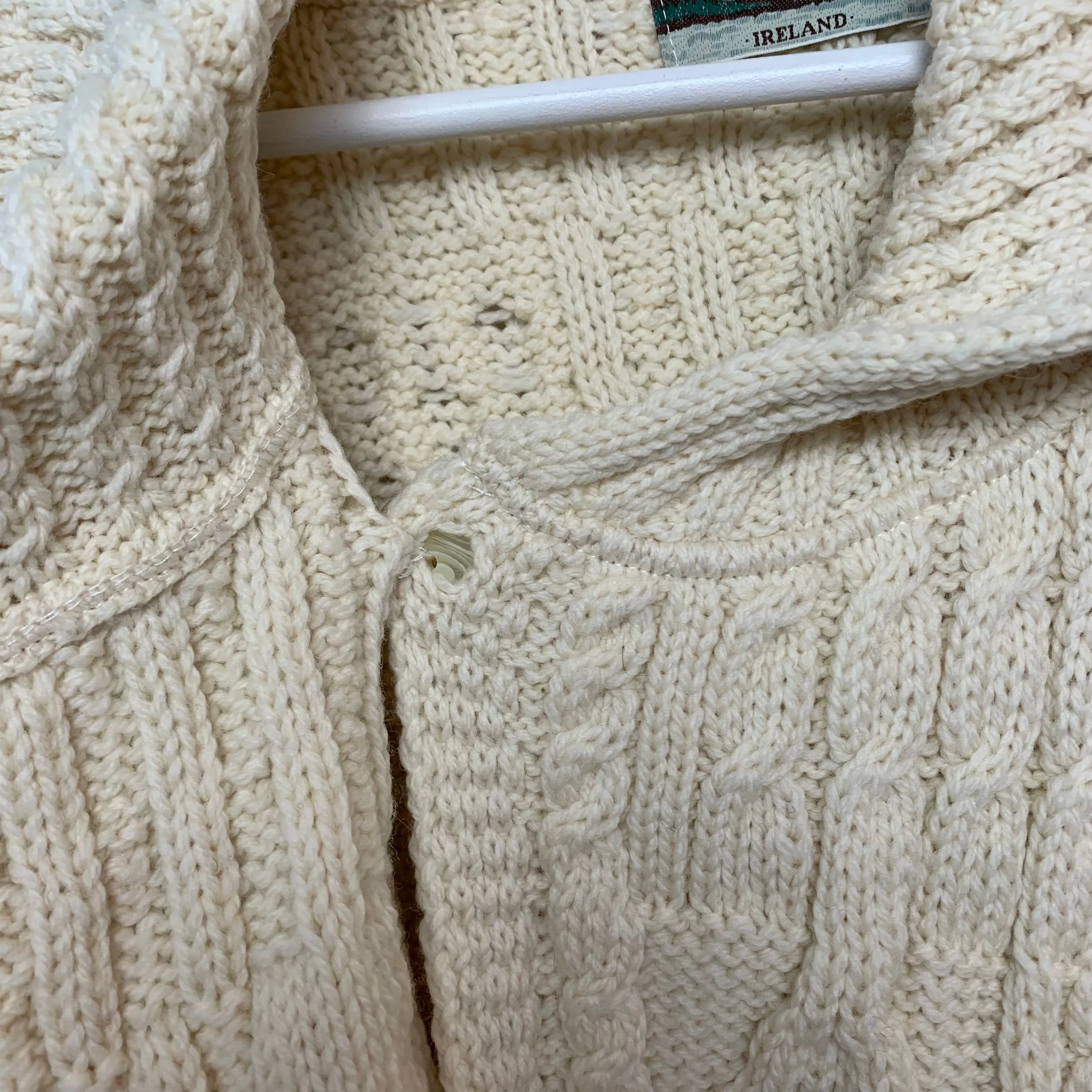 Aran Crafts Irish Merino Wool Cream Chunky Knit Cardigan Small