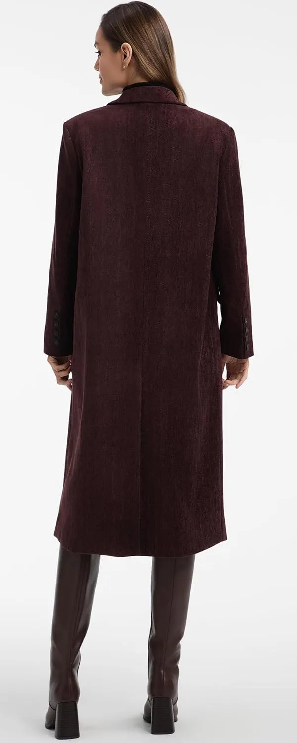 Babalet Women Winter Coat Lapel Double Breasted Long Pea Coat Casual Work Office Overcoat