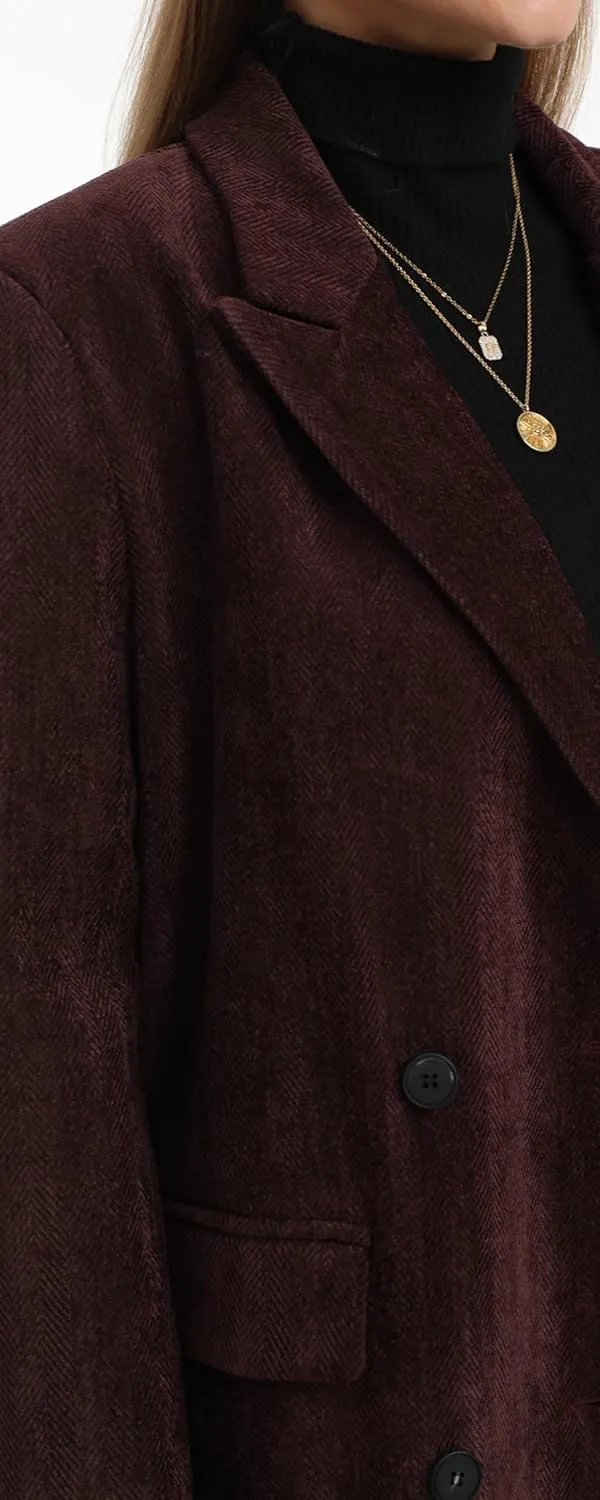 Babalet Women Winter Coat Lapel Double Breasted Long Pea Coat Casual Work Office Overcoat