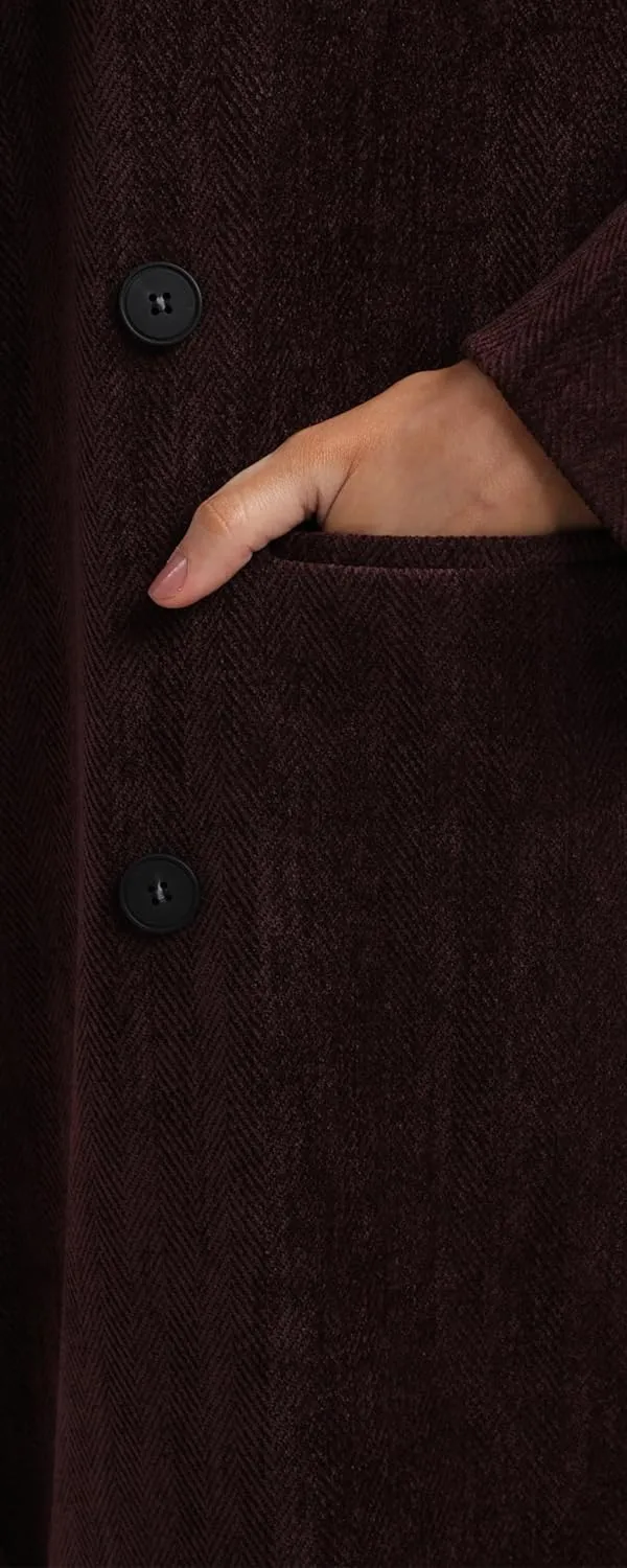 Babalet Women Winter Coat Lapel Double Breasted Long Pea Coat Casual Work Office Overcoat