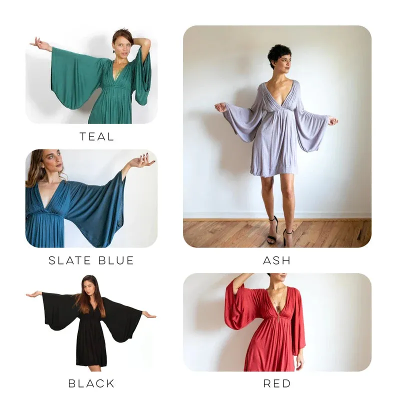 Bell Sleeve Goddess Boho Dress in Teal Green