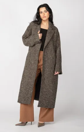 Belted Herringbone Coat | Neutral Herringbone