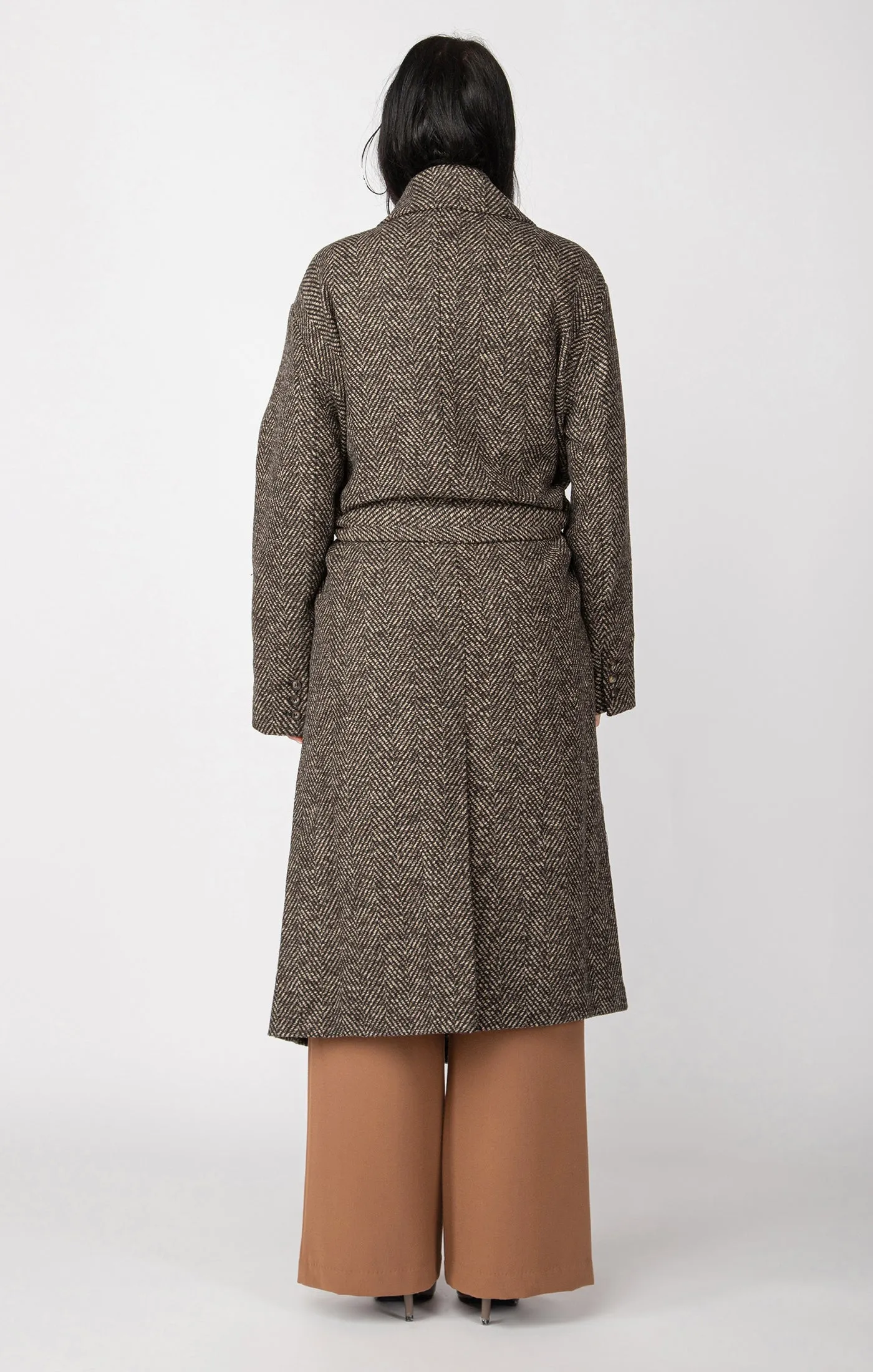 Belted Herringbone Coat | Neutral Herringbone