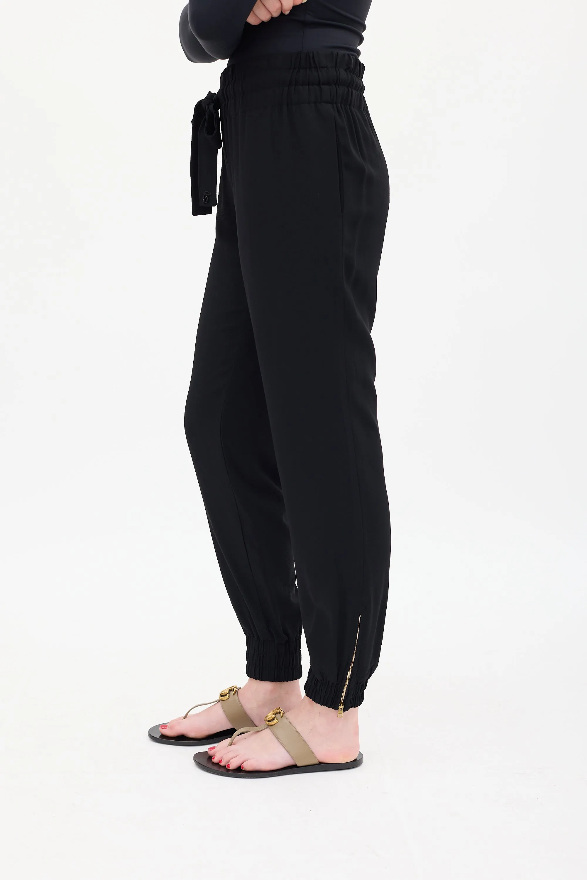 Black Elasticized Tapered Trouser