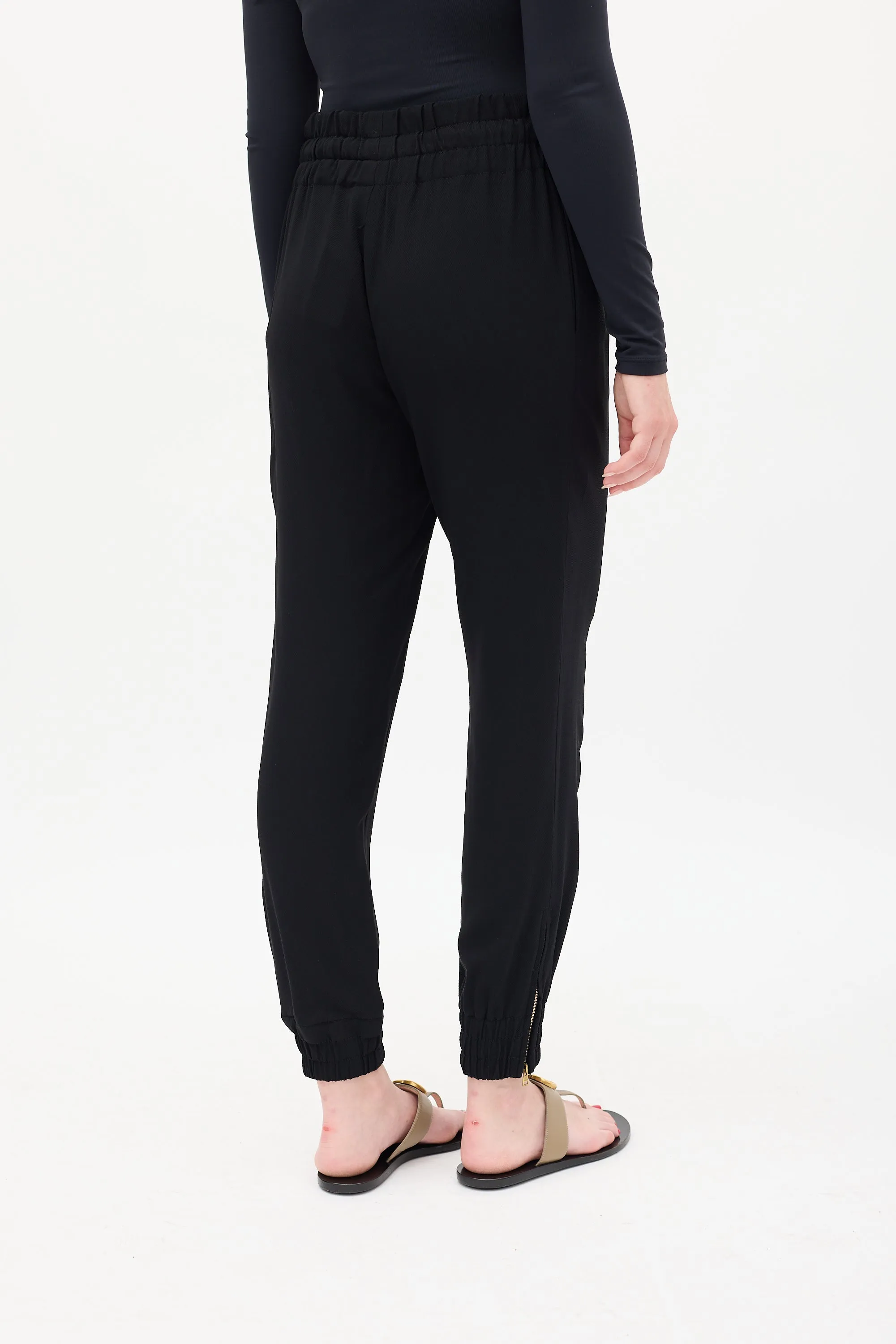 Black Elasticized Tapered Trouser