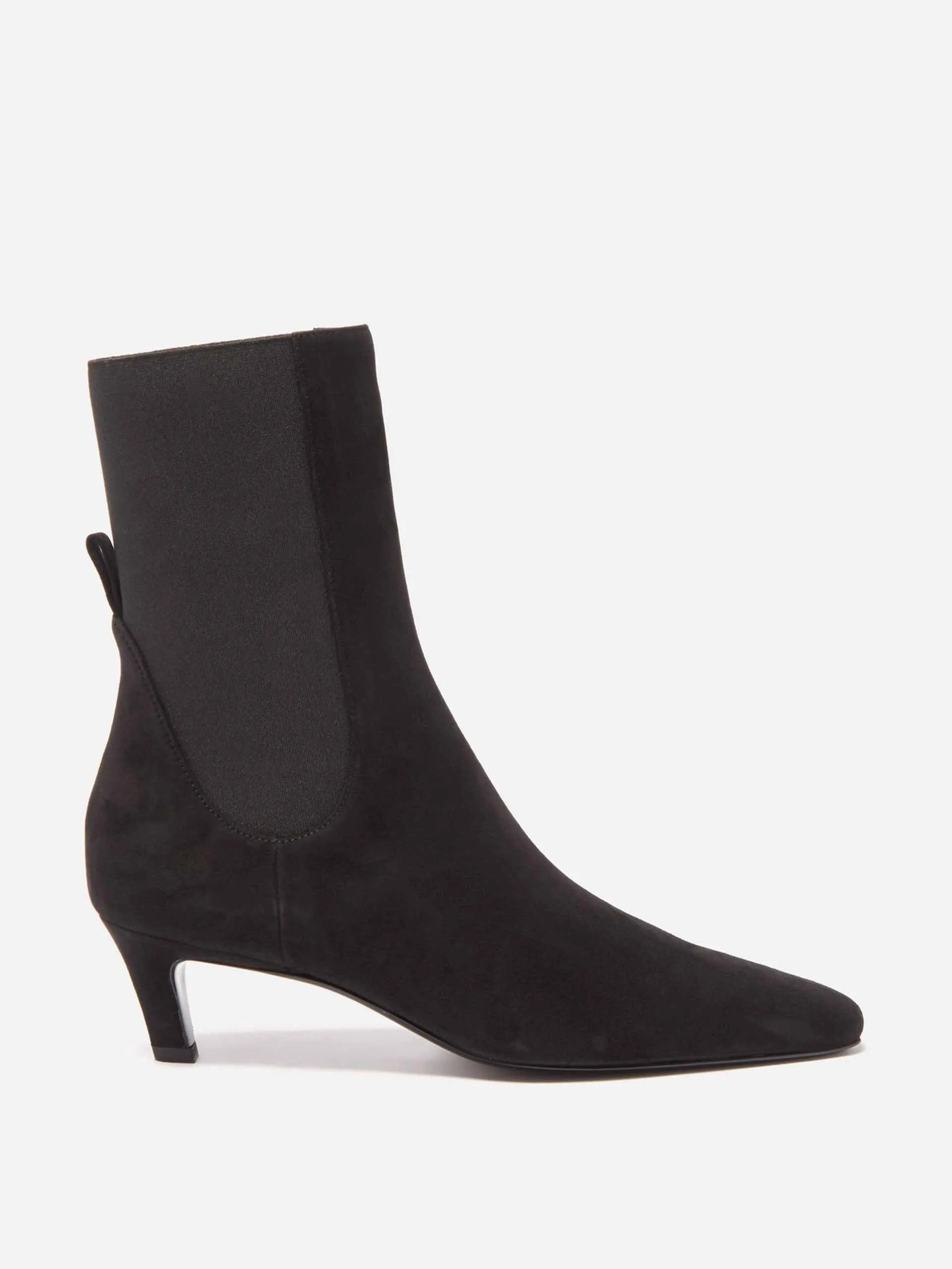 Black kitten-heel suede boots