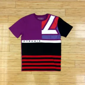 BLACK PYRAMID-PURPLE LOGO STRIPED COLOR BLOCK TEE