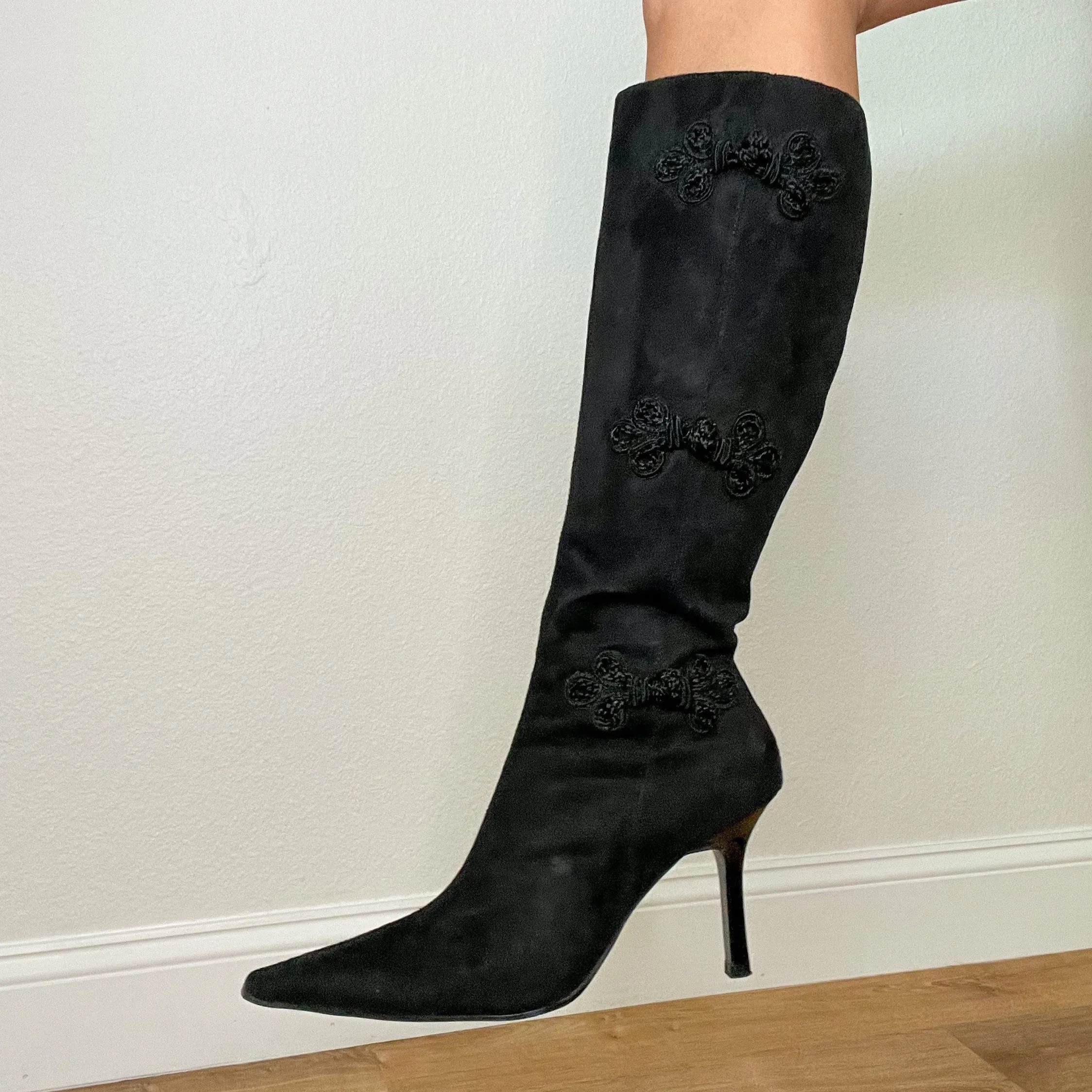 Black Suede Knee High Boot Heels (8.5)