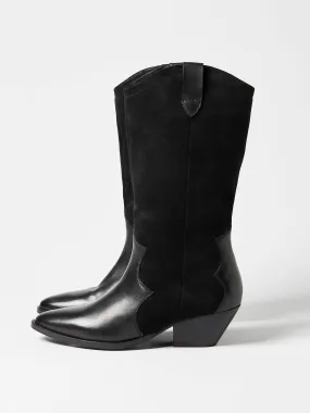 Black western leather tall cowboy boots