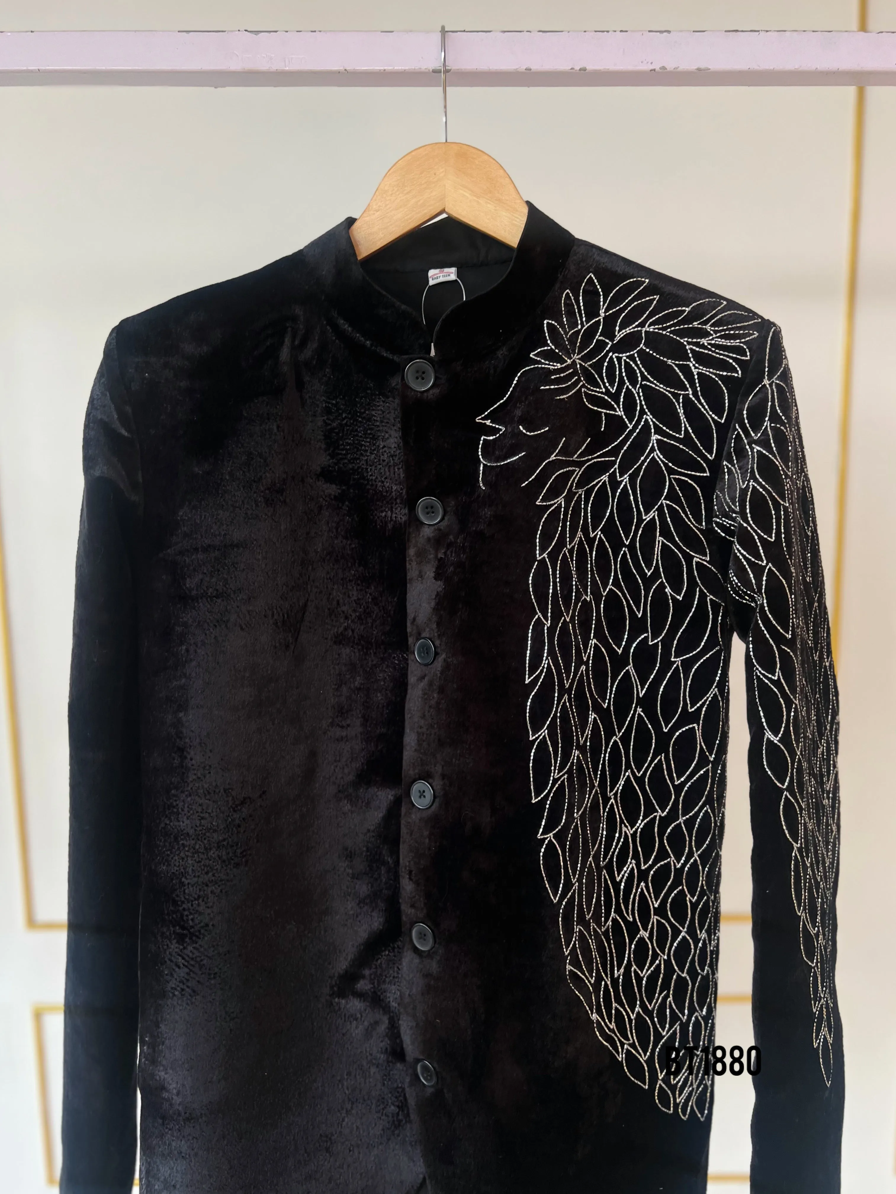 BT1880 Elegant Angelic Embroidered Velvet Party Wear Ensemble for Boys