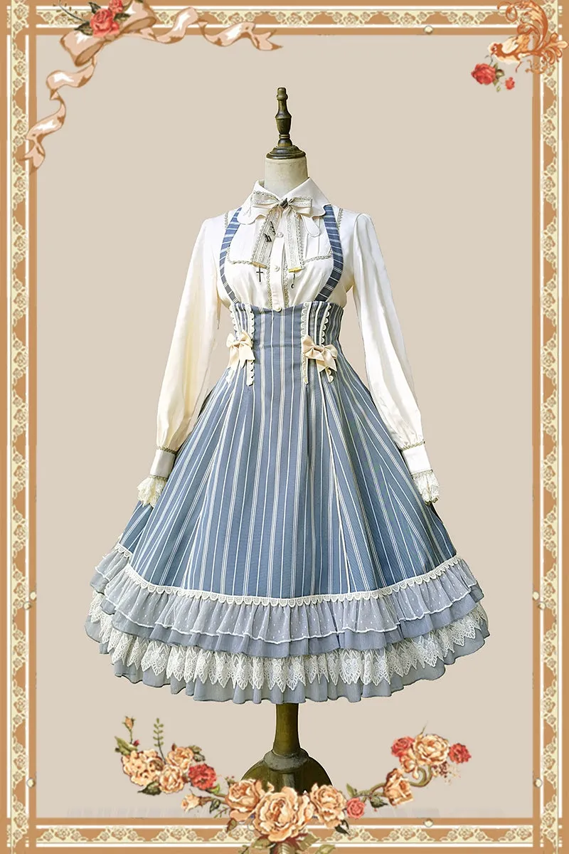 (Buy for me) Infanta~Elegant Lolita Stripe High-waist Jumper Dress Set and Cape
