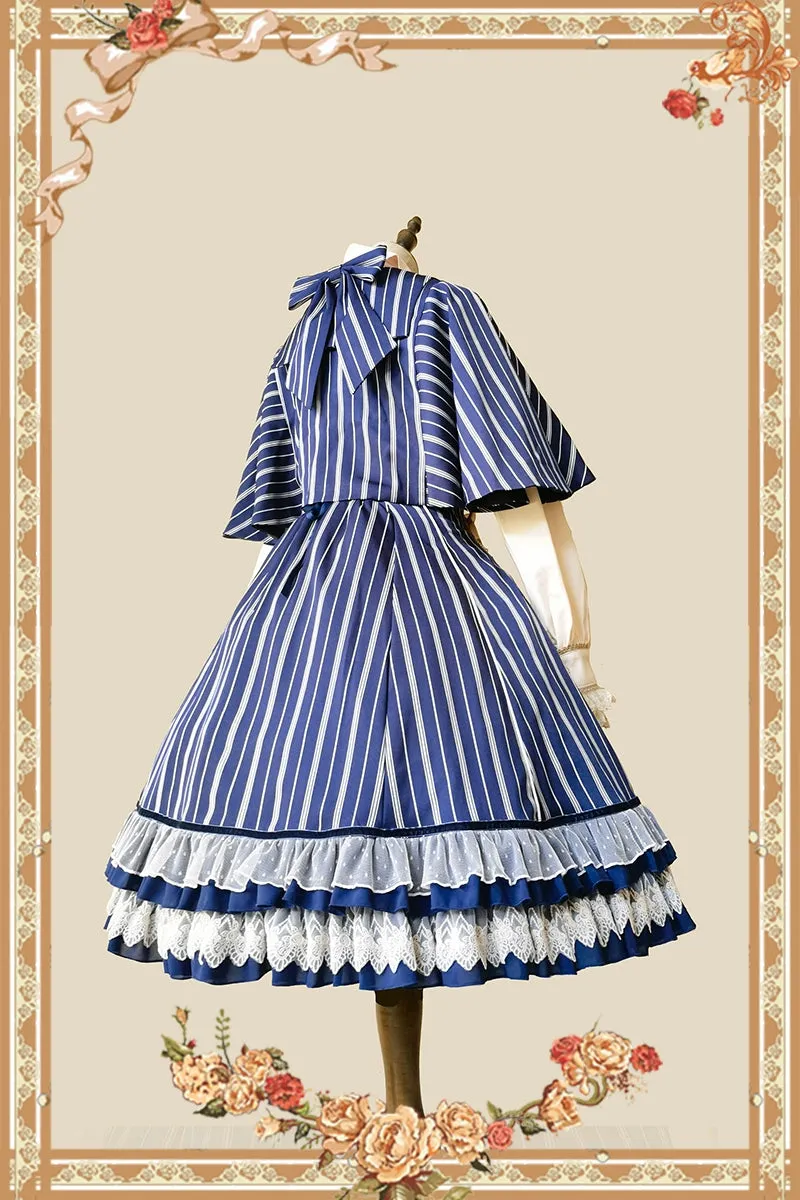 (Buy for me) Infanta~Elegant Lolita Stripe High-waist Jumper Dress Set and Cape