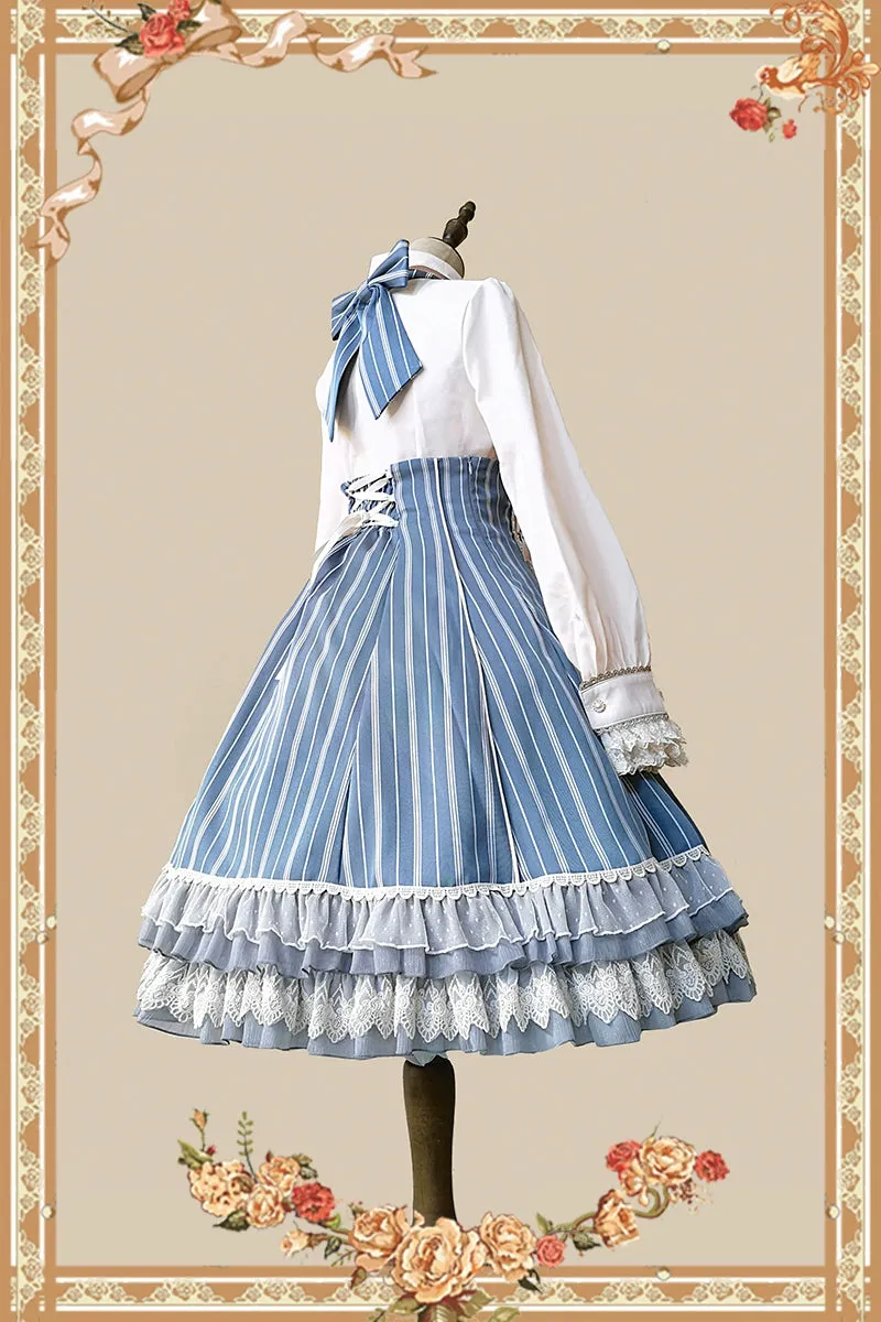 (Buy for me) Infanta~Elegant Lolita Stripe High-waist Jumper Dress Set and Cape