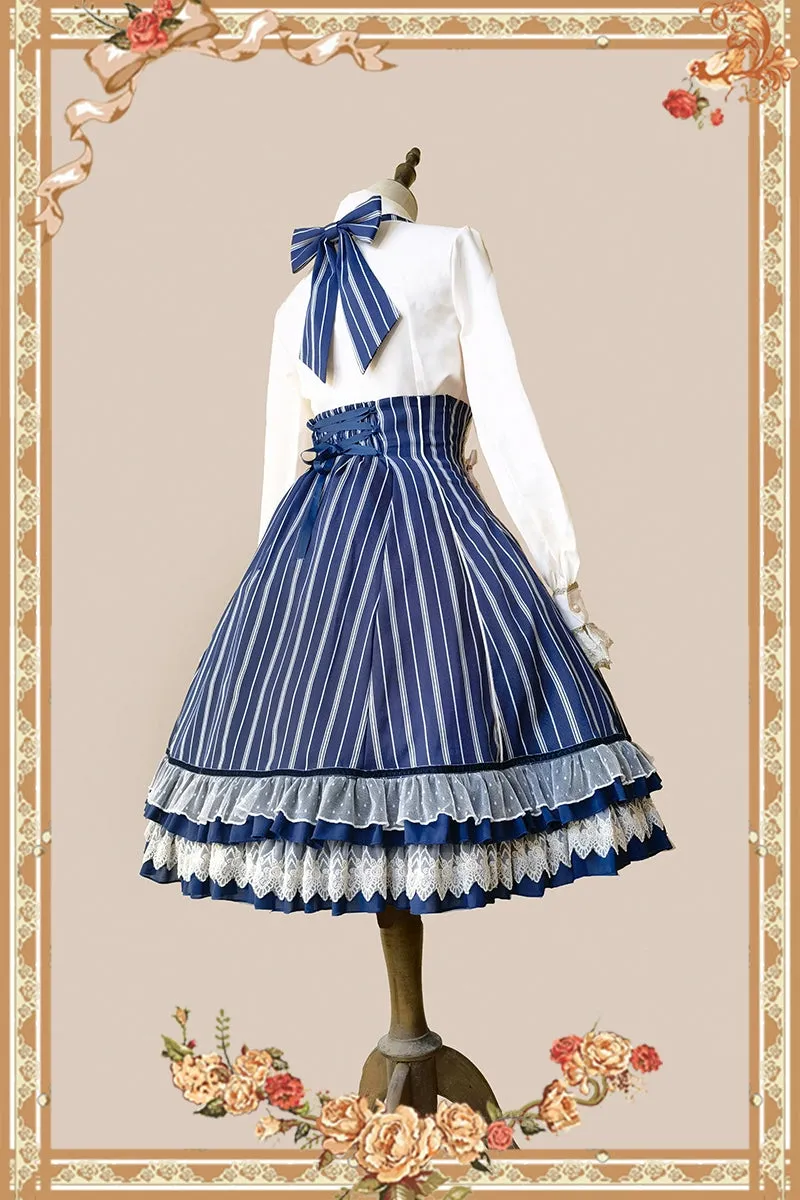 (Buy for me) Infanta~Elegant Lolita Stripe High-waist Jumper Dress Set and Cape