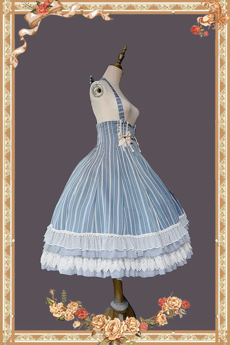 (Buy for me) Infanta~Elegant Lolita Stripe High-waist Jumper Dress Set and Cape