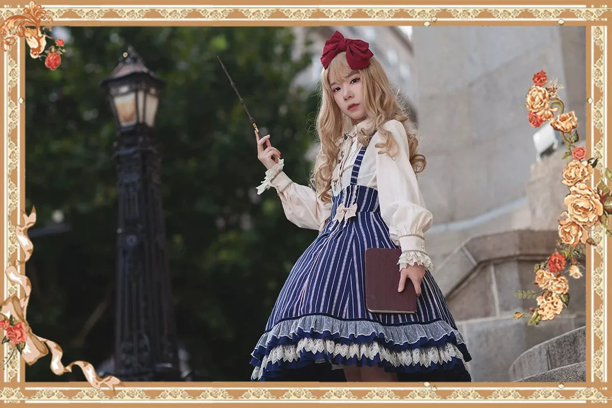 (Buy for me) Infanta~Elegant Lolita Stripe High-waist Jumper Dress Set and Cape