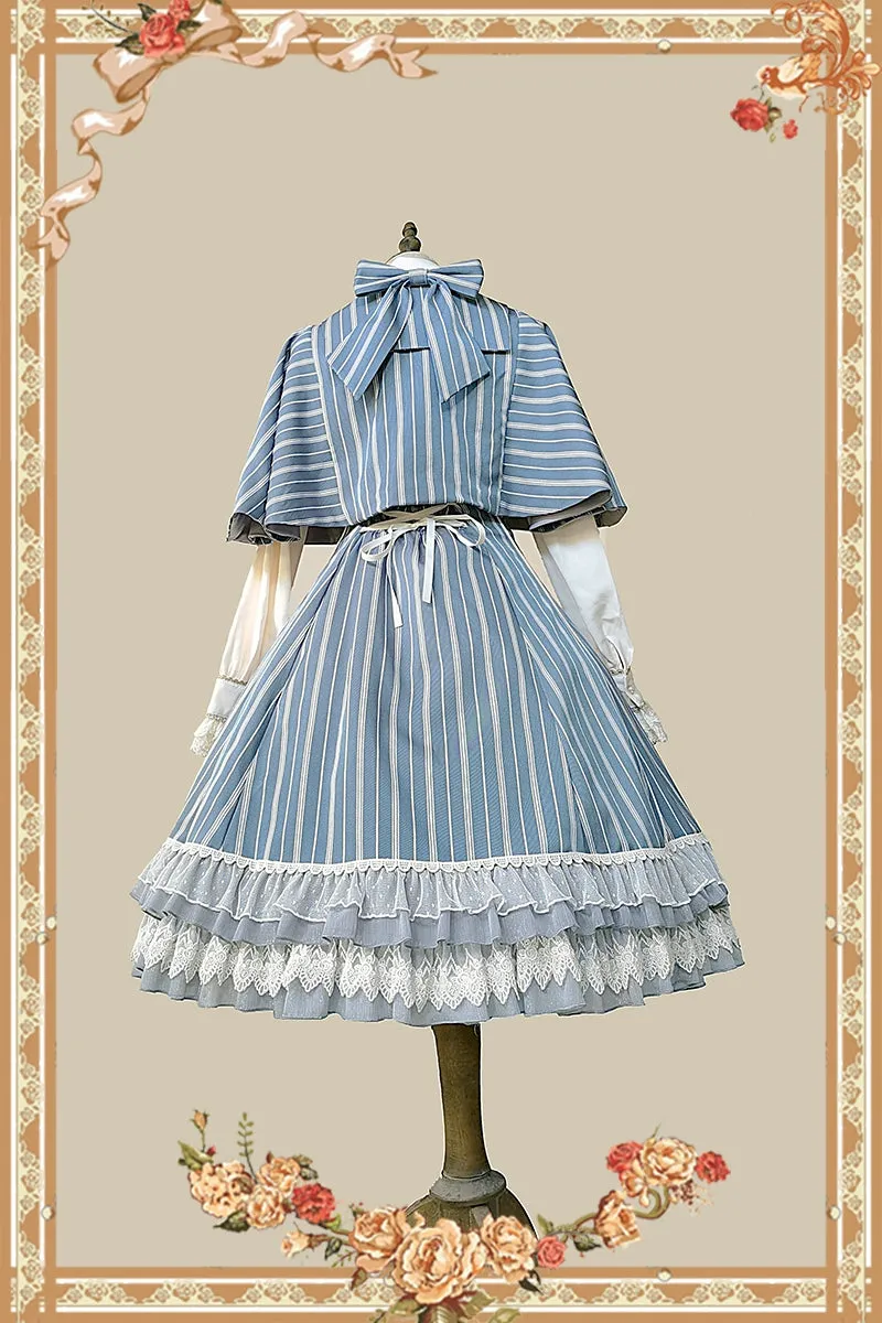 (Buy for me) Infanta~Elegant Lolita Stripe High-waist Jumper Dress Set and Cape