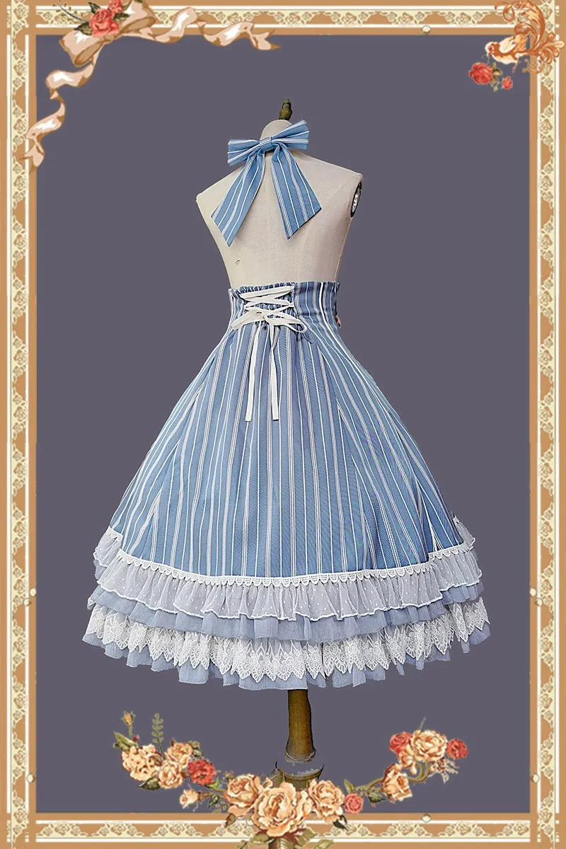 (Buy for me) Infanta~Elegant Lolita Stripe High-waist Jumper Dress Set and Cape
