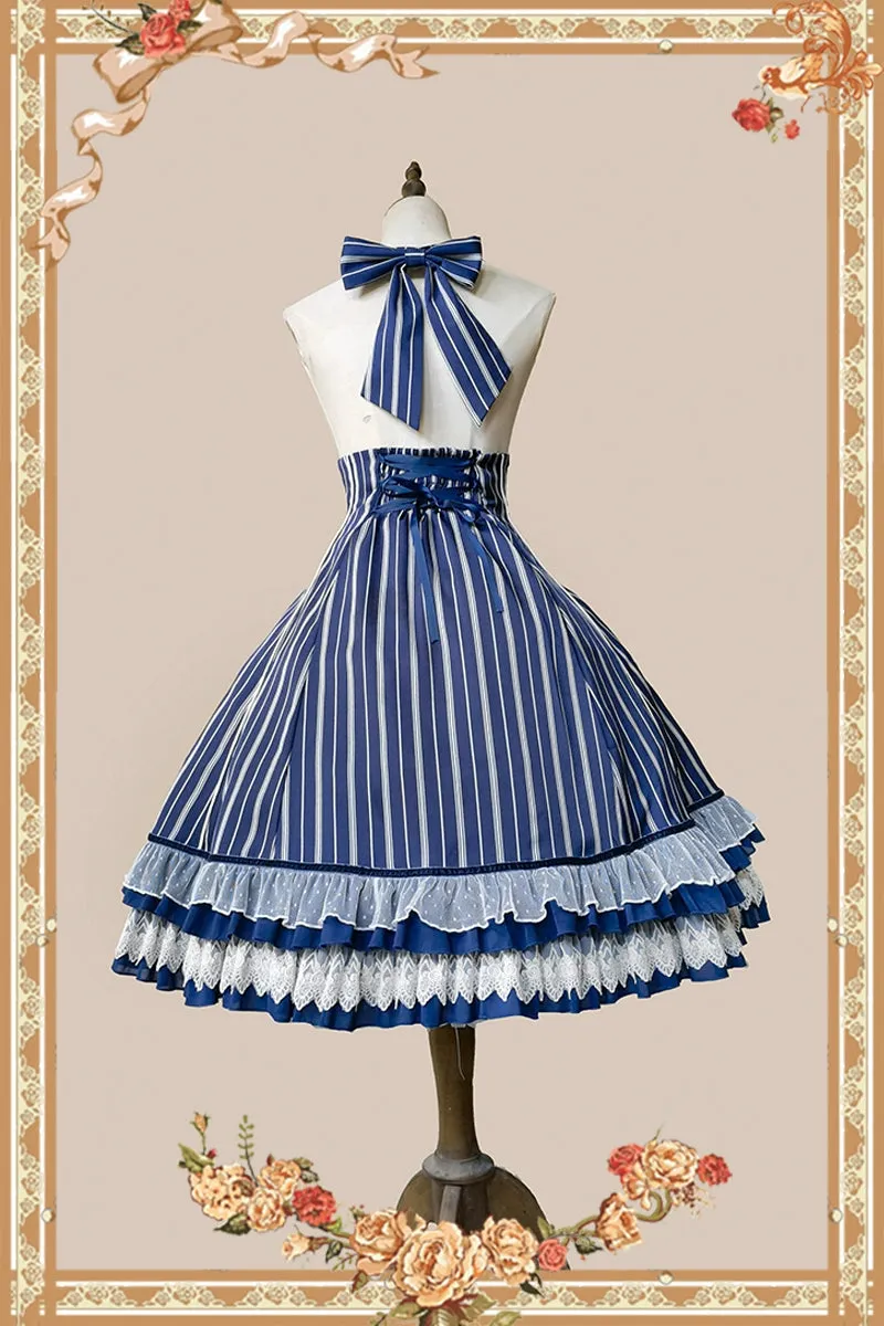 (Buy for me) Infanta~Elegant Lolita Stripe High-waist Jumper Dress Set and Cape