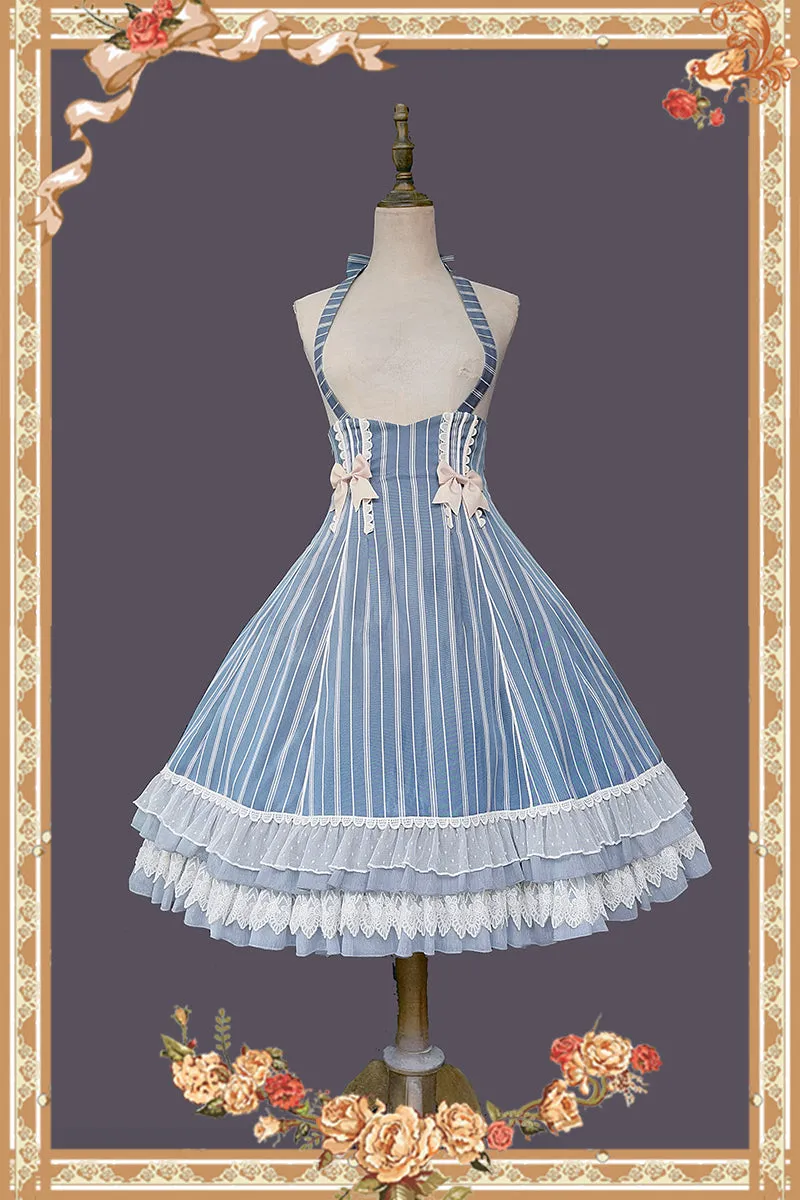 (Buy for me) Infanta~Elegant Lolita Stripe High-waist Jumper Dress Set and Cape