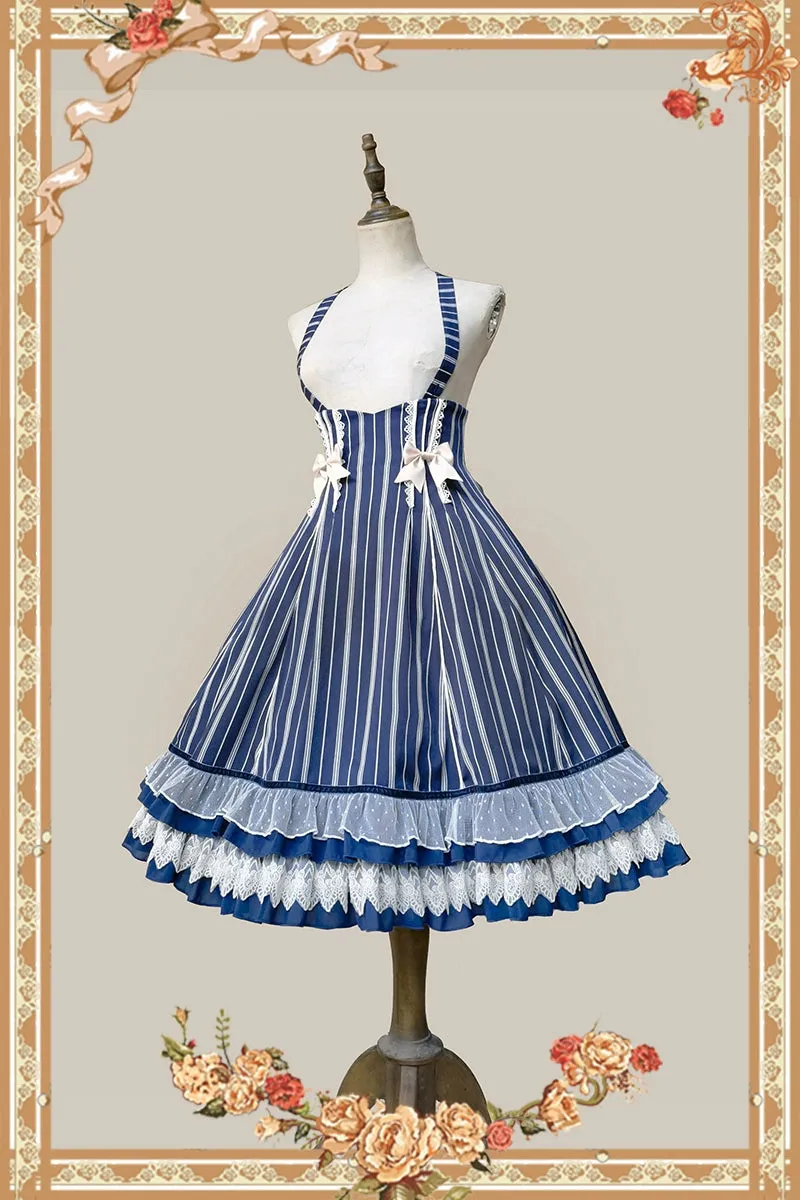 (Buy for me) Infanta~Elegant Lolita Stripe High-waist Jumper Dress Set and Cape