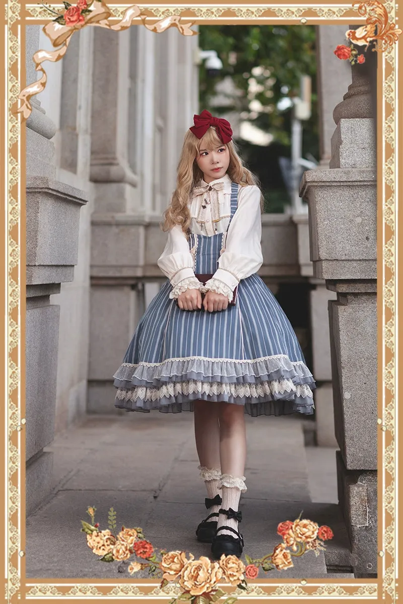 (Buy for me) Infanta~Elegant Lolita Stripe High-waist Jumper Dress Set and Cape