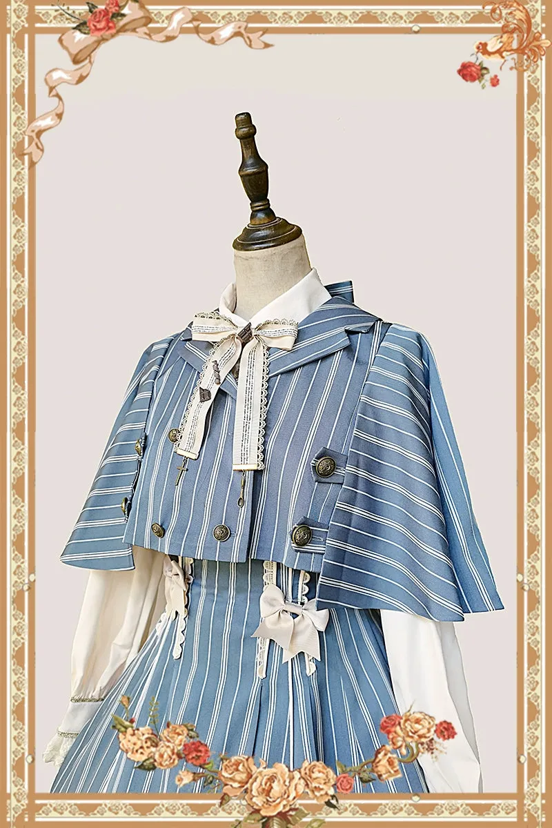 (Buy for me) Infanta~Elegant Lolita Stripe High-waist Jumper Dress Set and Cape