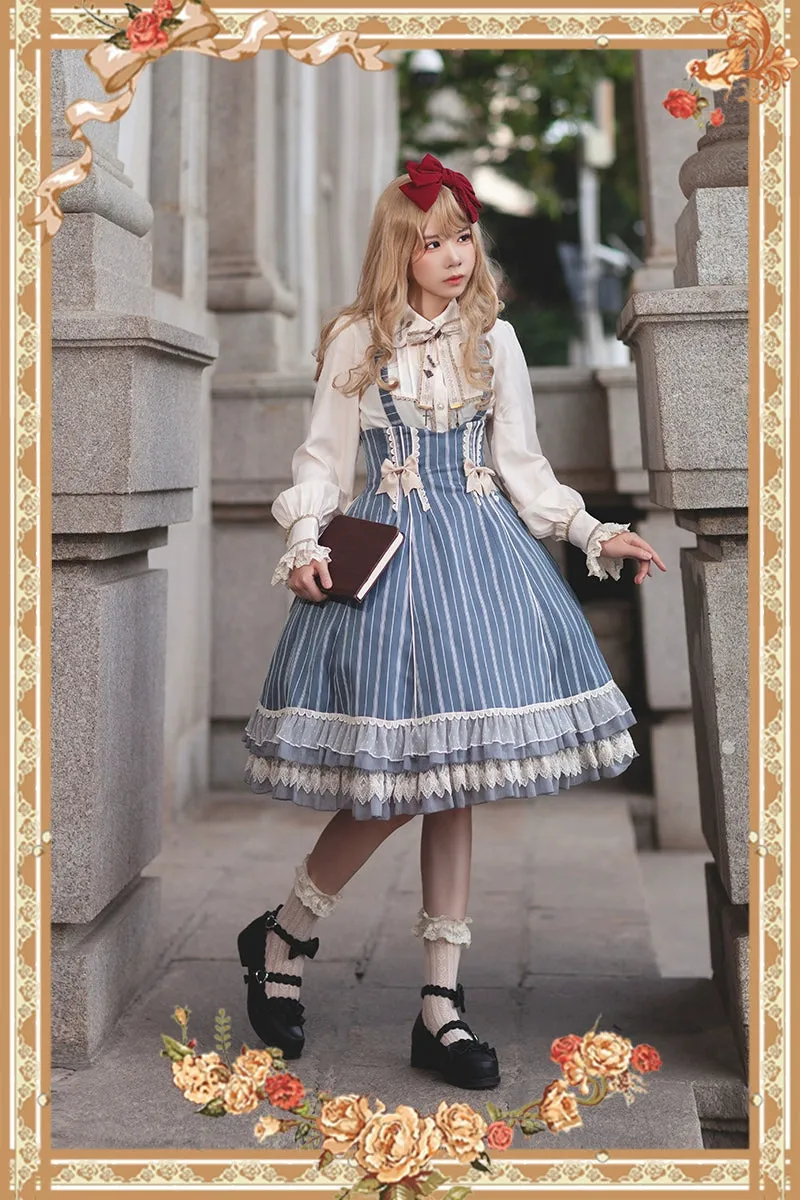 (Buy for me) Infanta~Elegant Lolita Stripe High-waist Jumper Dress Set and Cape