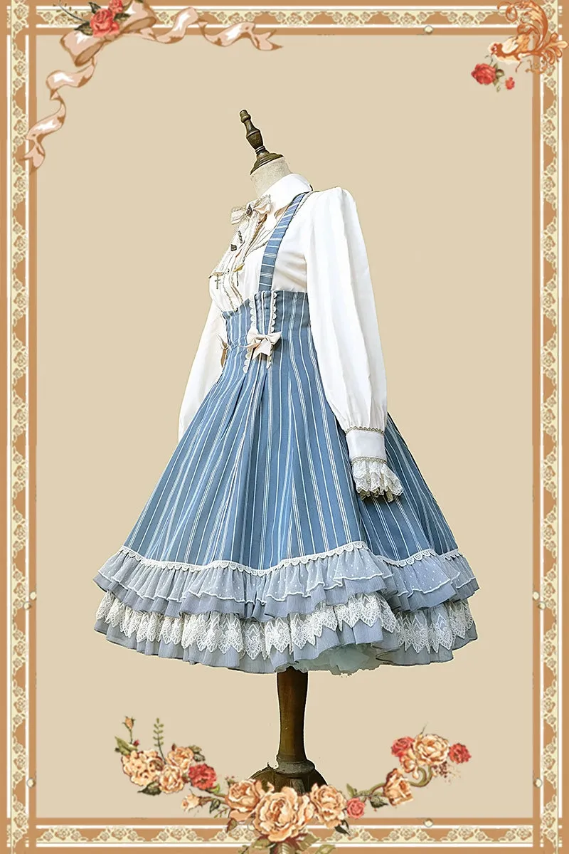 (Buy for me) Infanta~Elegant Lolita Stripe High-waist Jumper Dress Set and Cape