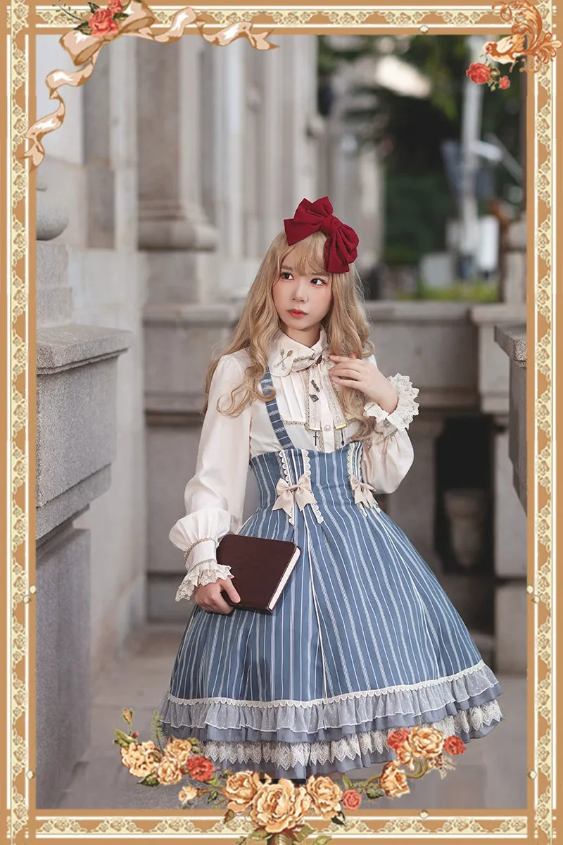 (Buy for me) Infanta~Elegant Lolita Stripe High-waist Jumper Dress Set and Cape