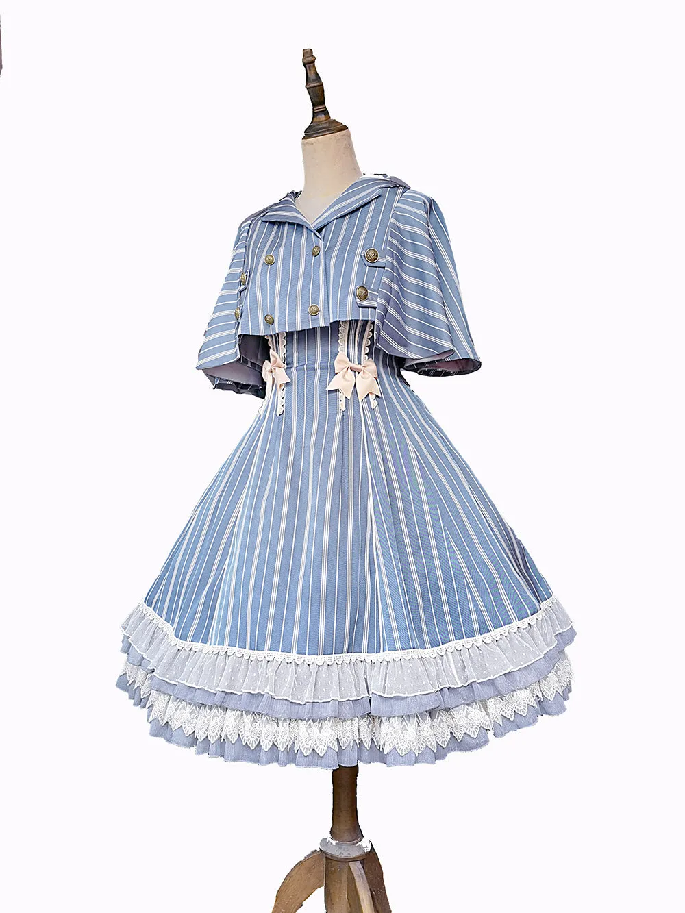 (Buy for me) Infanta~Elegant Lolita Stripe High-waist Jumper Dress Set and Cape