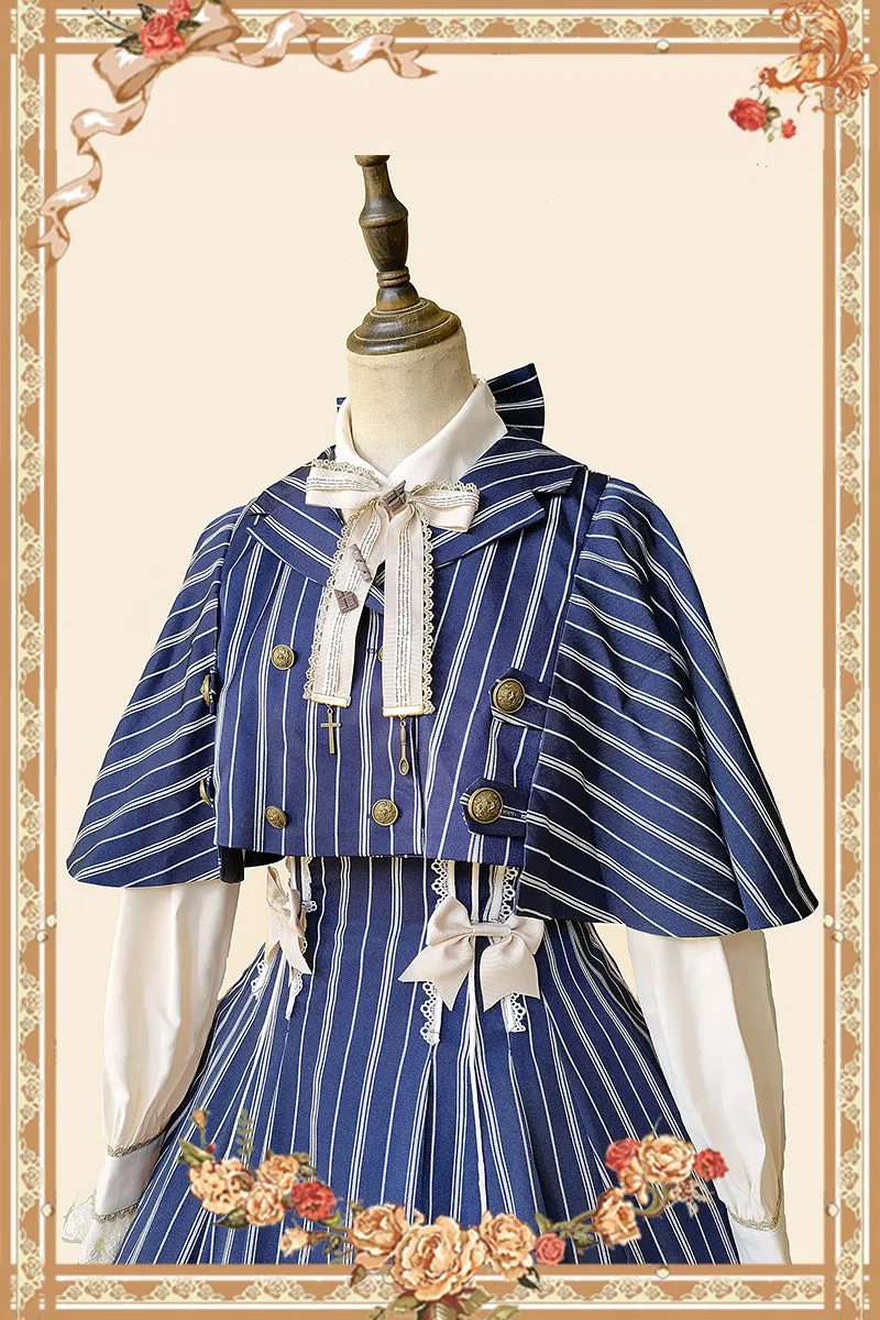 (Buy for me) Infanta~Elegant Lolita Stripe High-waist Jumper Dress Set and Cape