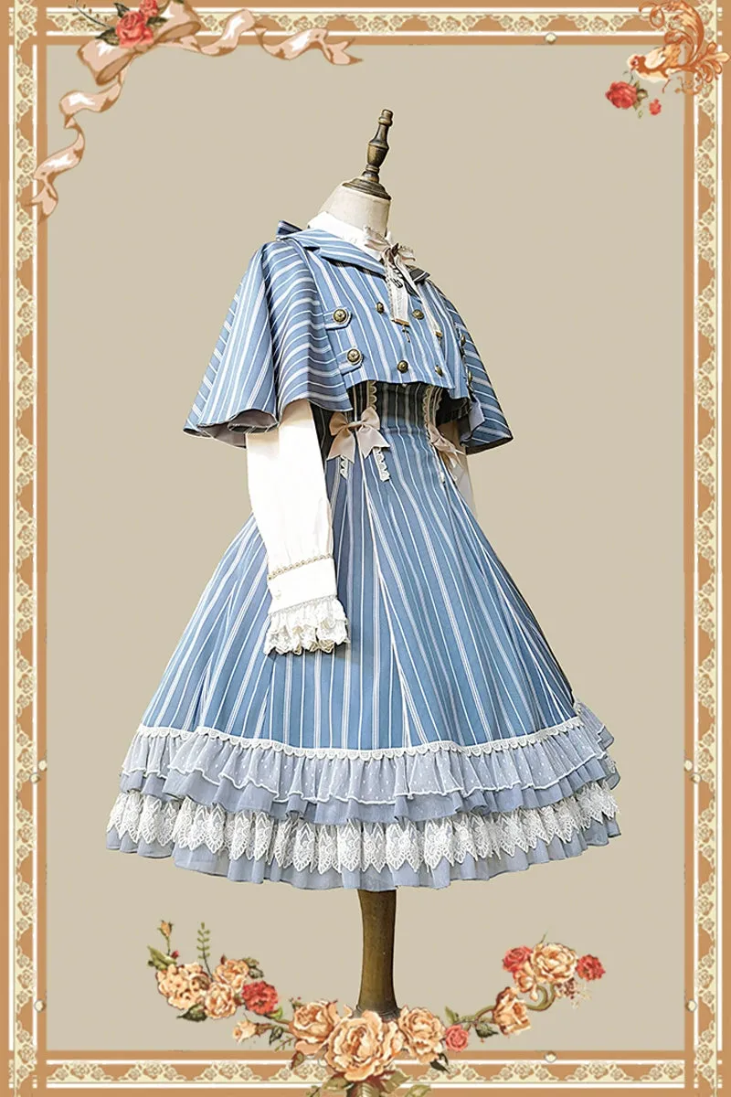 (Buy for me) Infanta~Elegant Lolita Stripe High-waist Jumper Dress Set and Cape