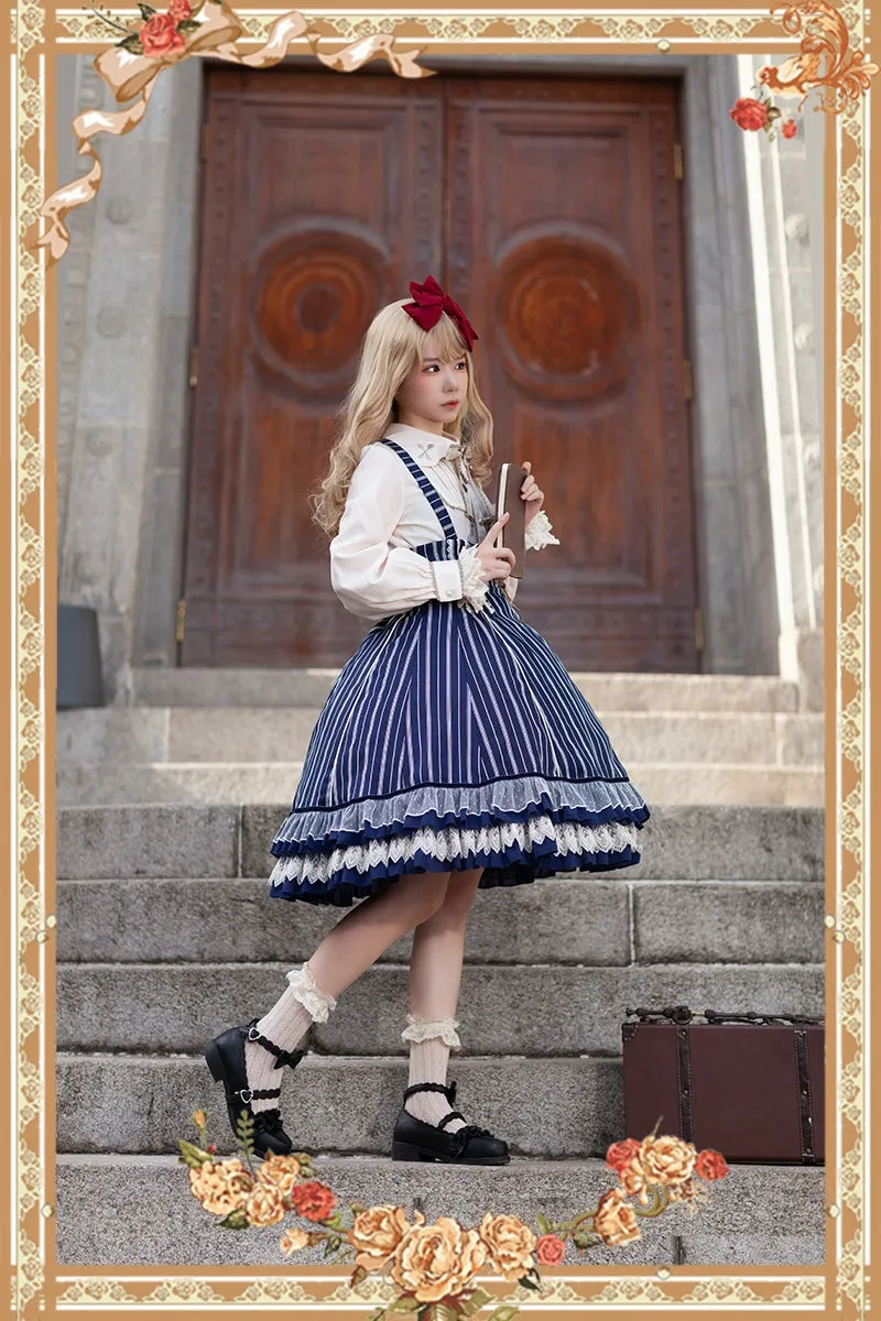 (Buy for me) Infanta~Elegant Lolita Stripe High-waist Jumper Dress Set and Cape