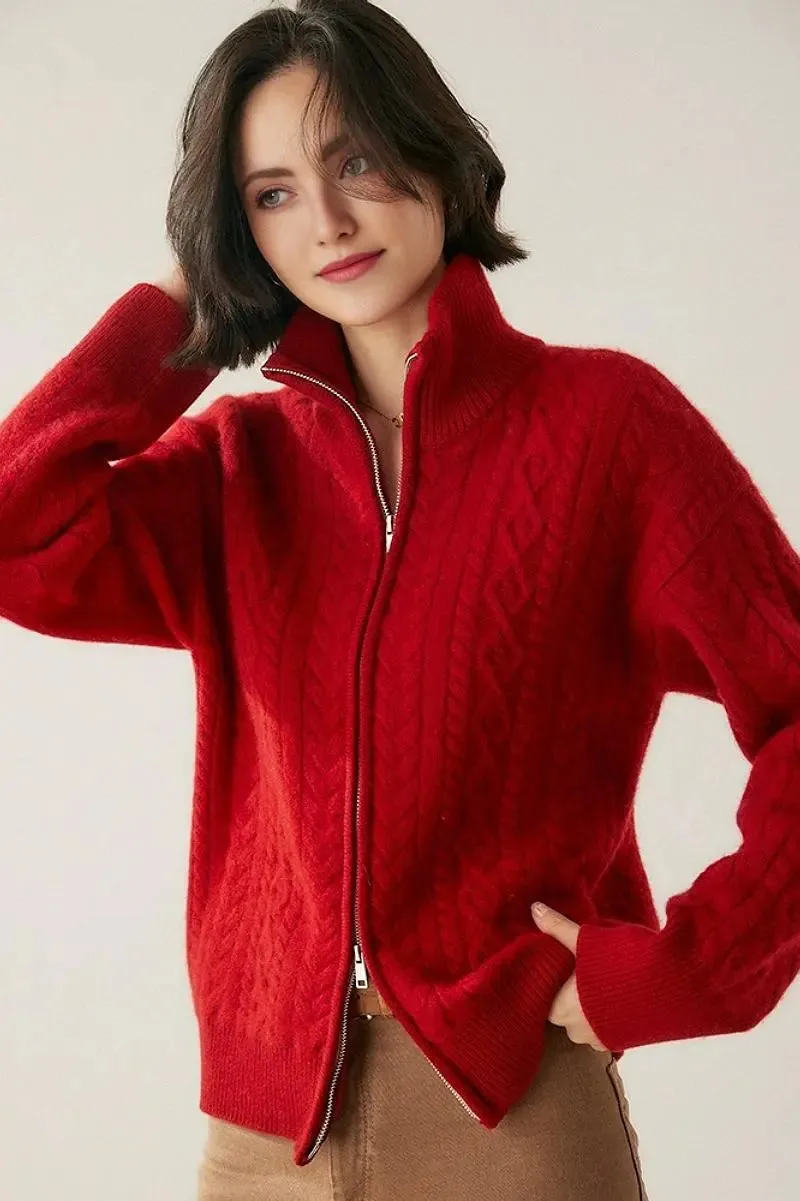 Chunky 100 Cashmere Cable-Knit Double-Zip Cardigan