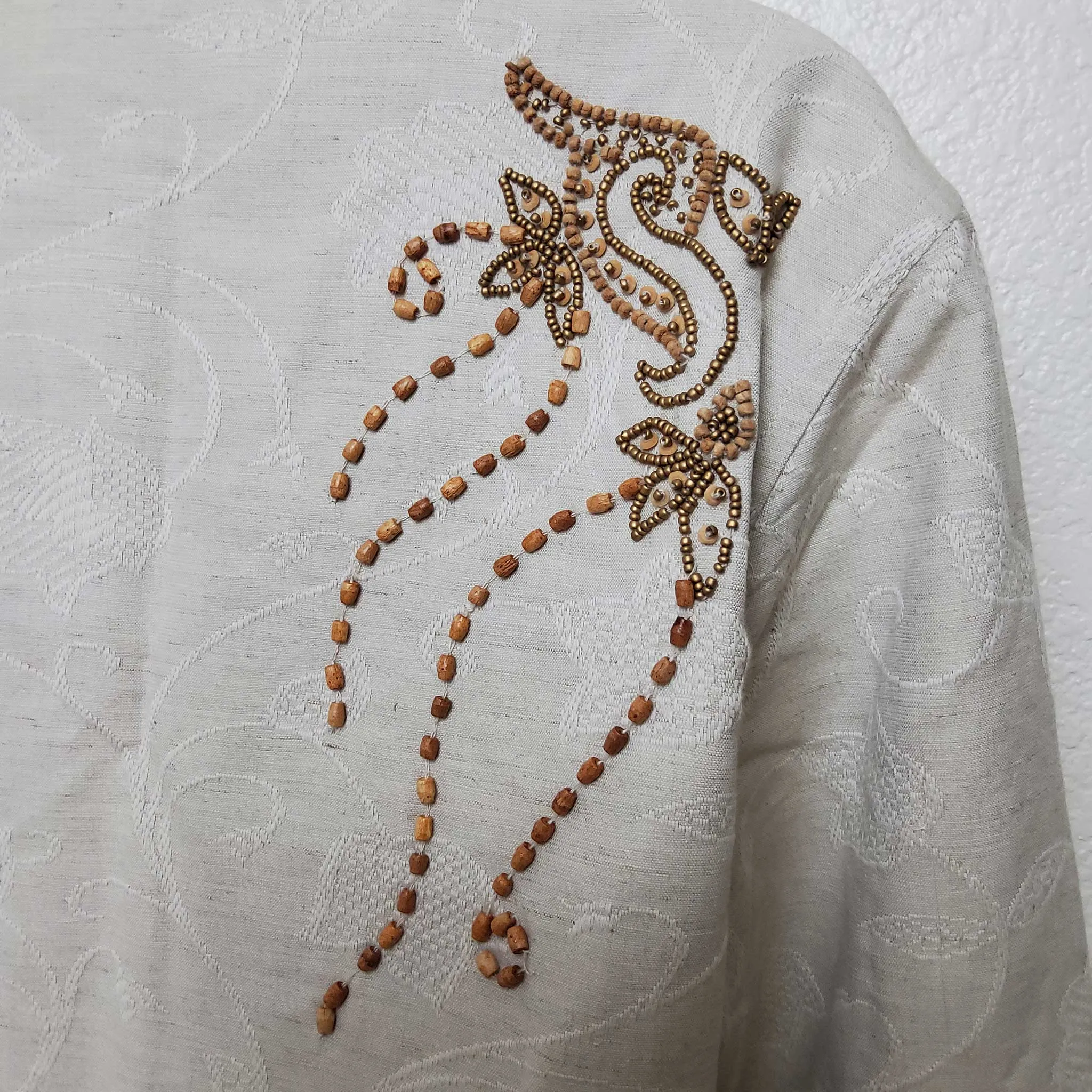 Coldwater Creek Cream Embroidered and Beaded Blazer, Women's Petite Large