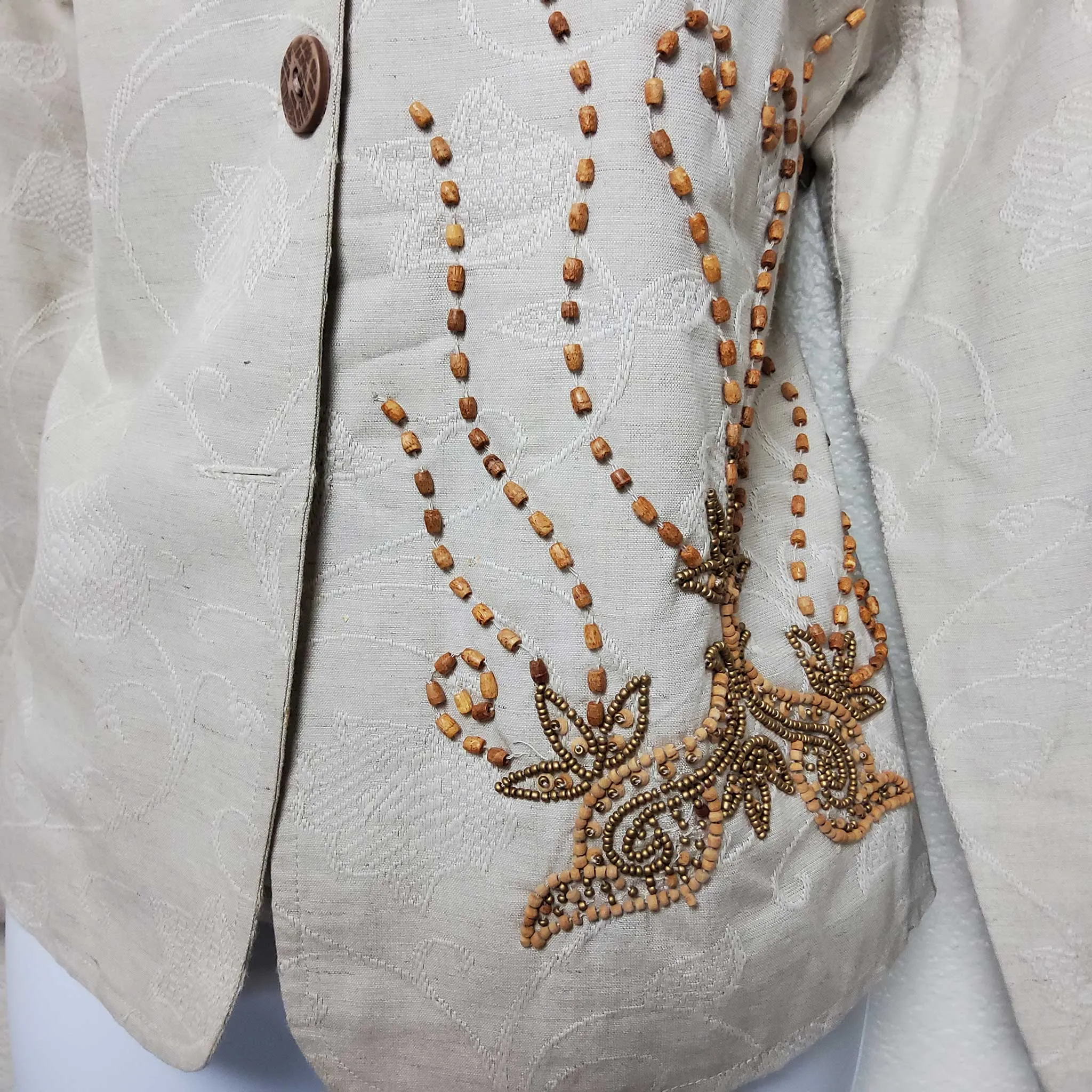 Coldwater Creek Cream Embroidered and Beaded Blazer, Women's Petite Large